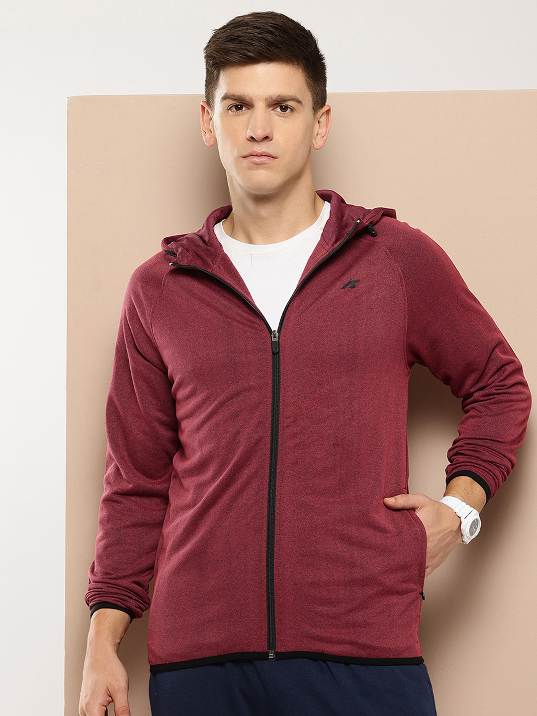 Alcis Men Maroon Hooded Sporty Jacket