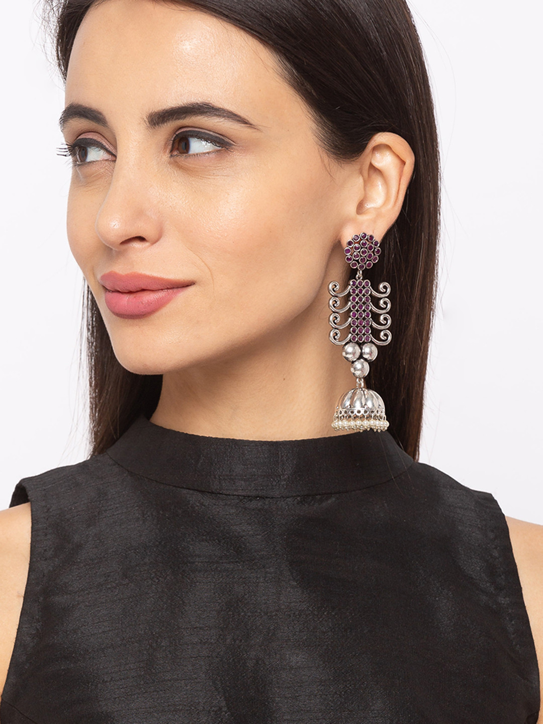 Digital Dress Room Pink German Silver Jhumkas Earrings