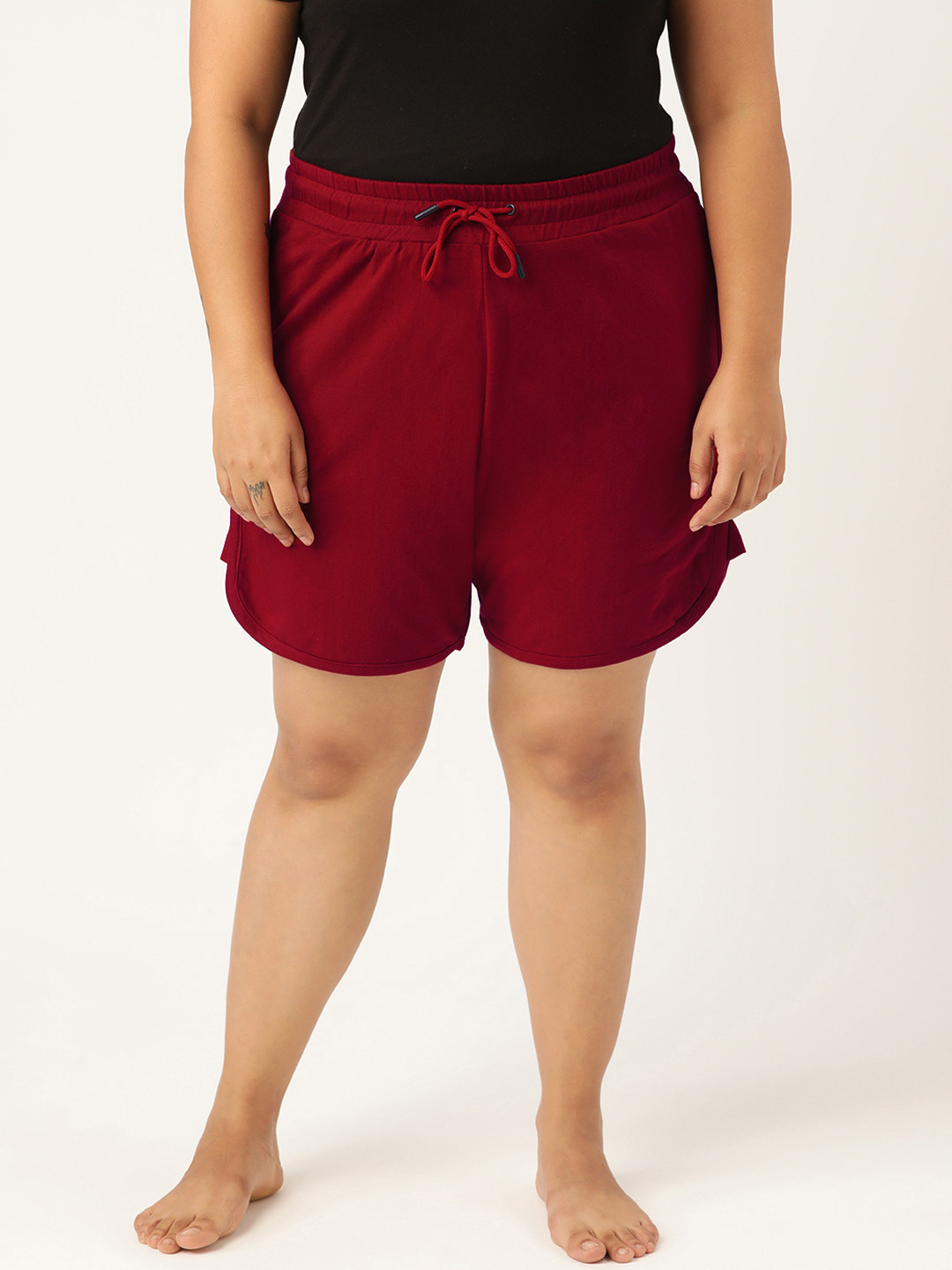 SPIRIT ANIMAL Women Plus Size Maroon High-Rise Lounge Shorts