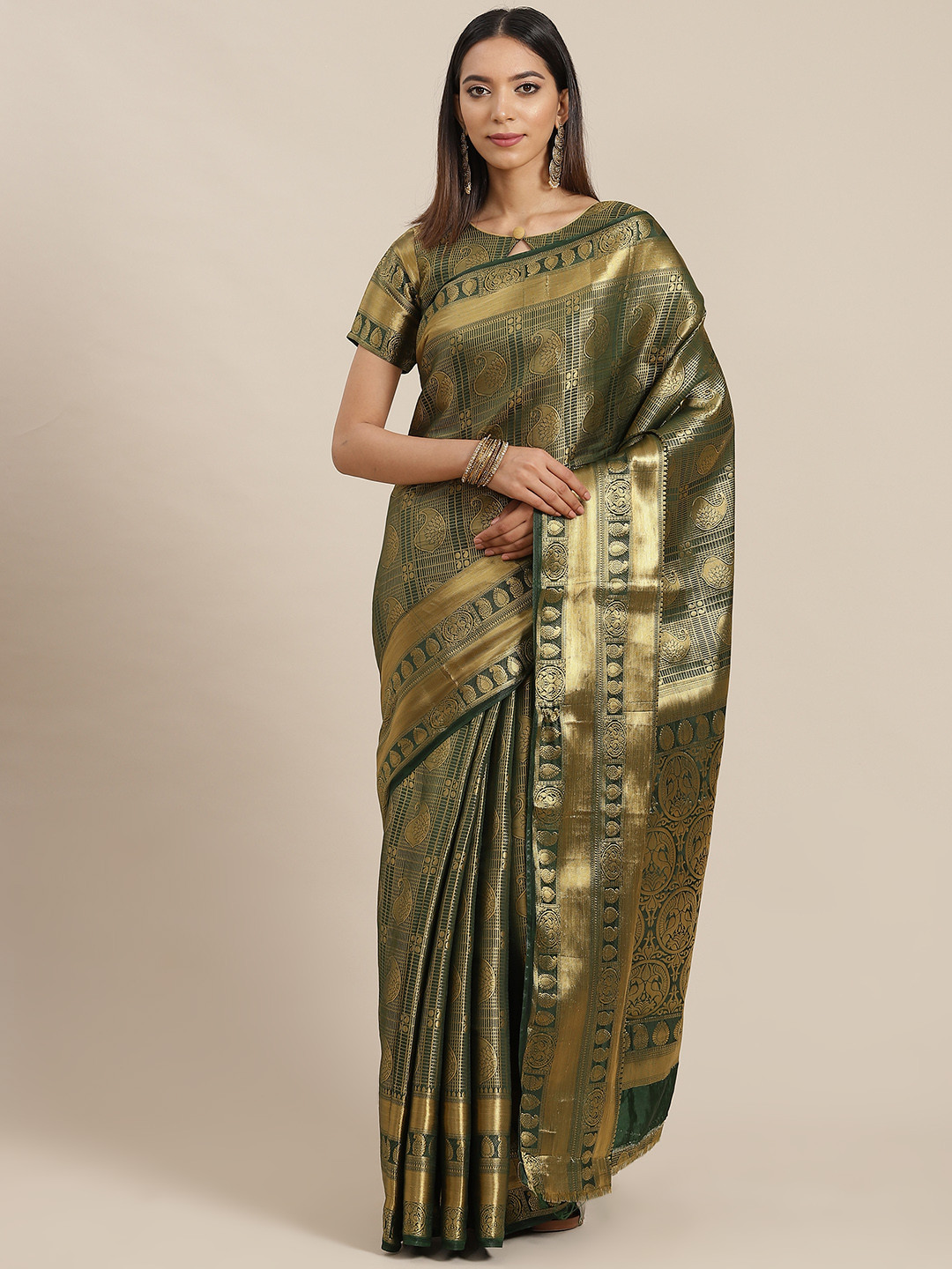 RAJGRANTH Green Ethnic Motifs Silk Cotton Ready to Wear Saree