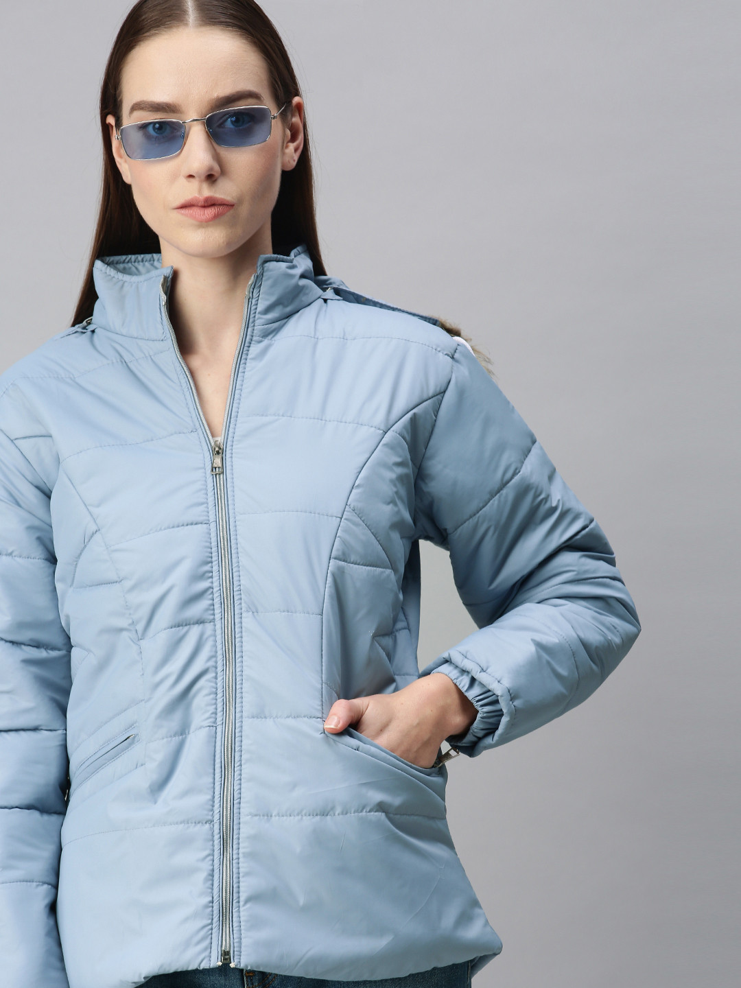 VOXATI Women Blue Padded Jacket