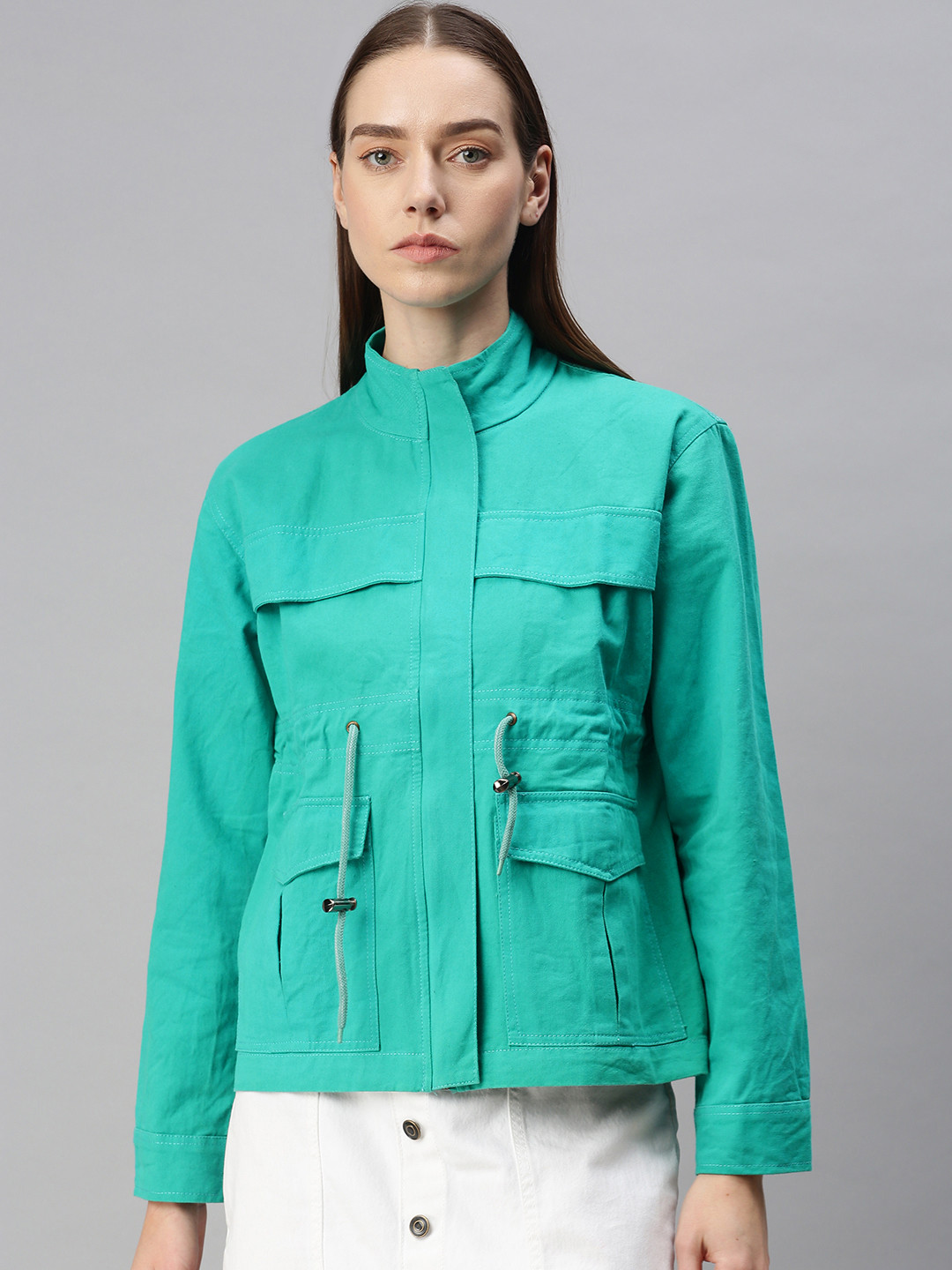 VOXATI Women Sea Green Denim Jacket