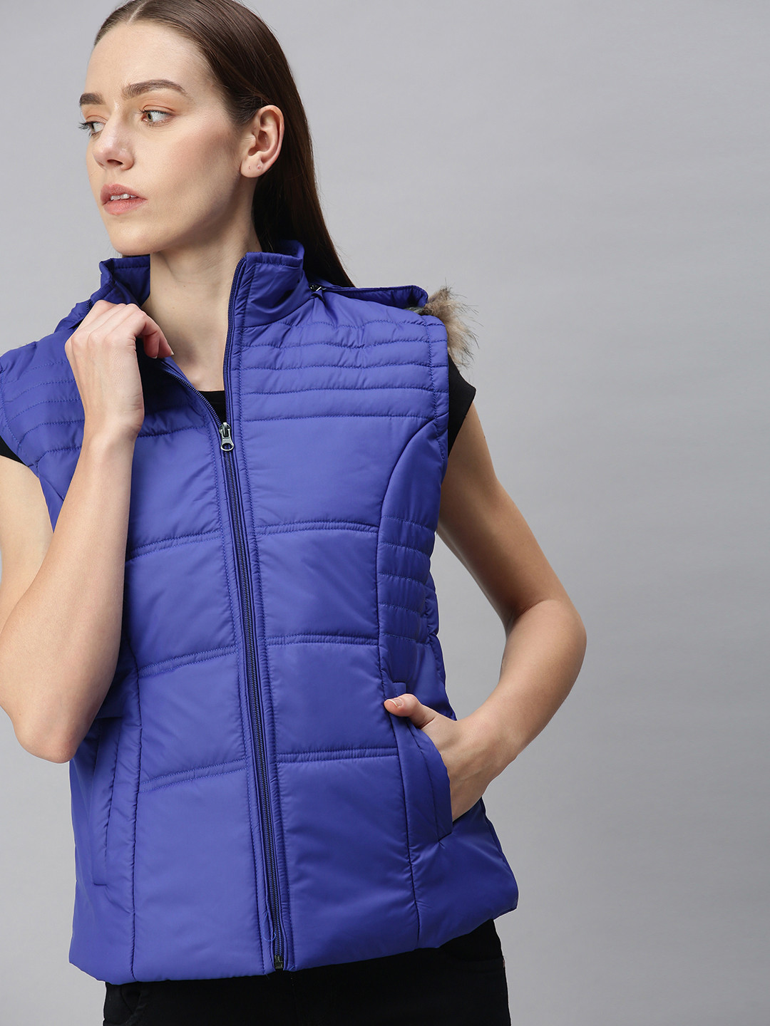 VOXATI Women Blue Open Front Jacket