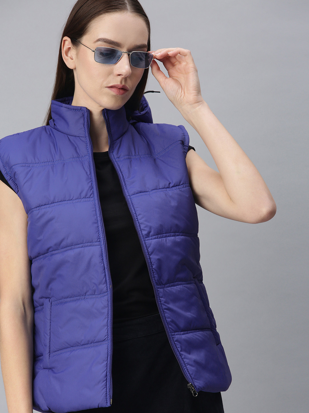 VOXATI Women Blue Padded Jacket