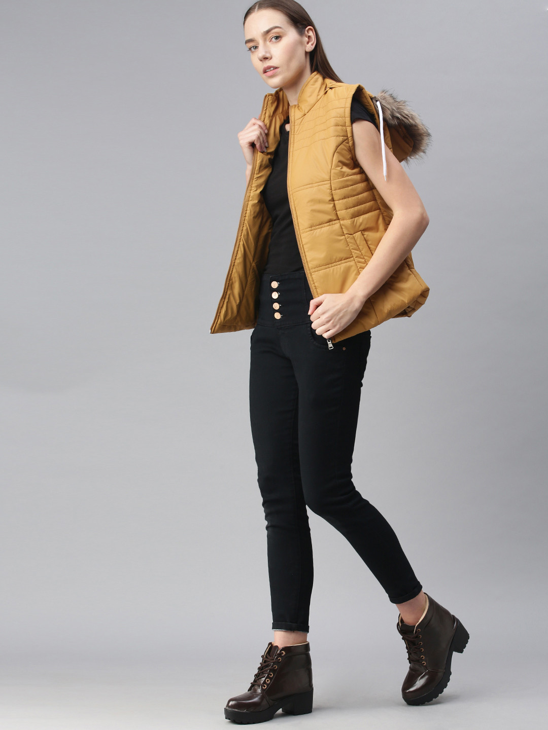 VOXATI Women Mustard Padded Jacket