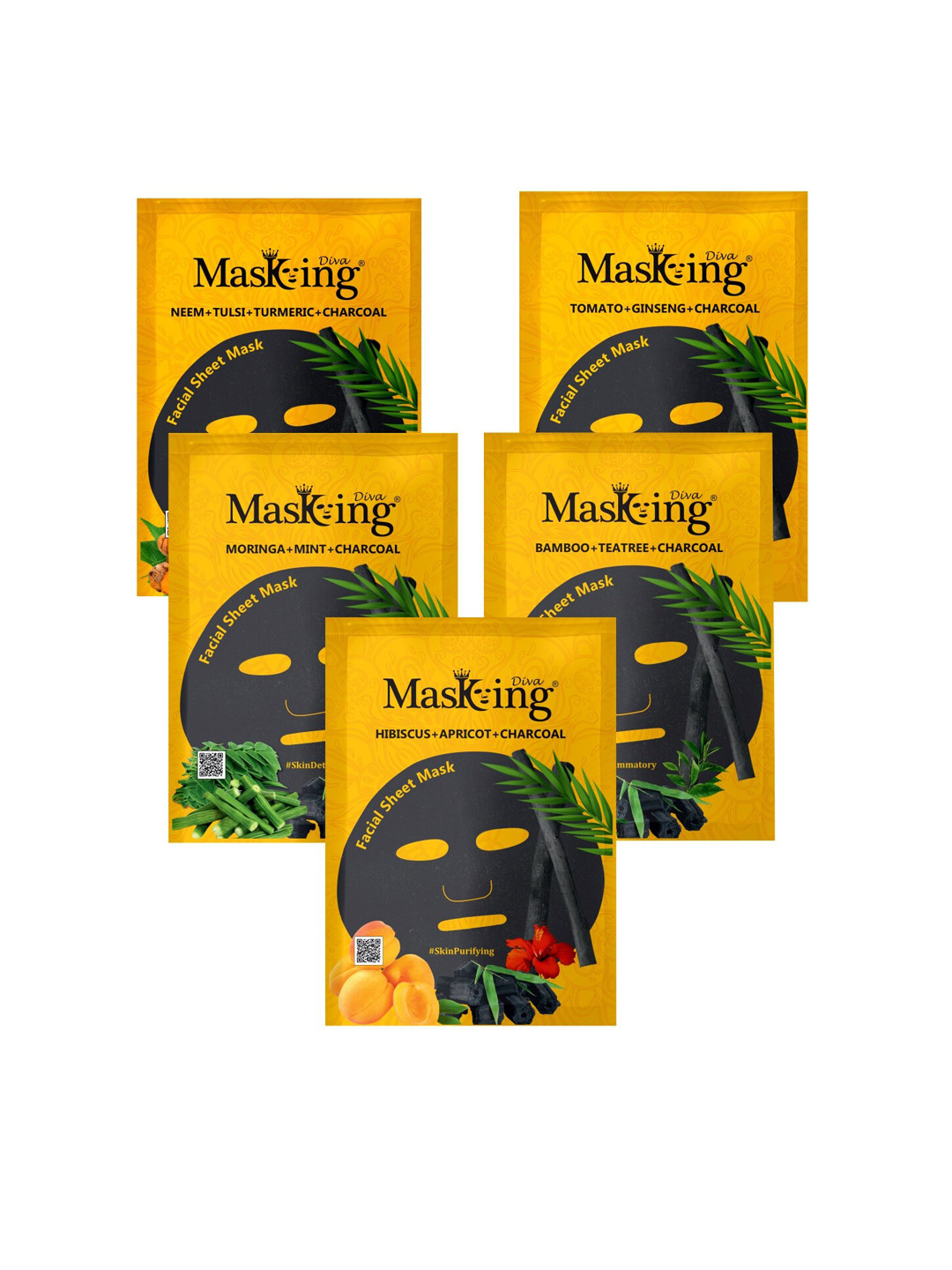 MasKing Set of 5 Diva Multi Scent Charcoal Facial Sheet Mask 125 ml