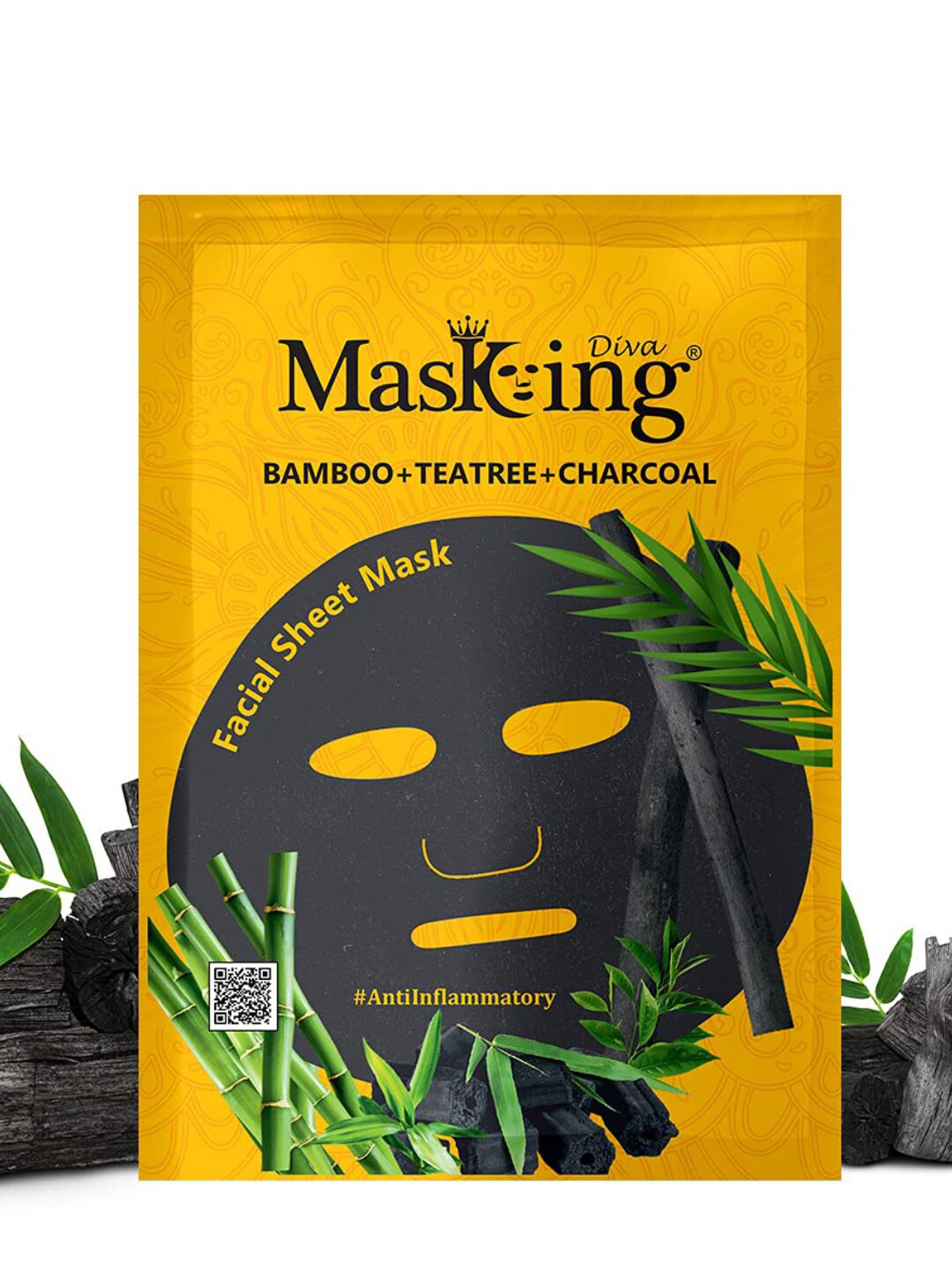 MasKing Pack Of 5 Women Diva Bamboo Teatree & Charcoal Facial Sheet Mask & Peel 25 ml Each