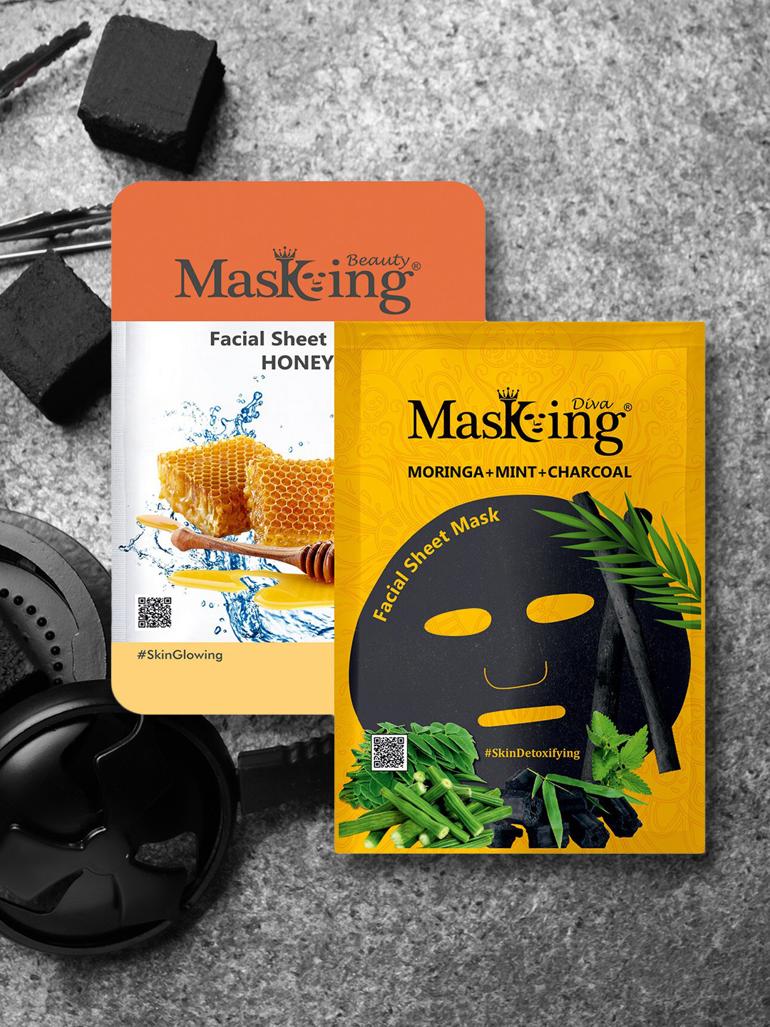 MasKing Pack of 2 Charcoal & Honey Facial Sheet Masks