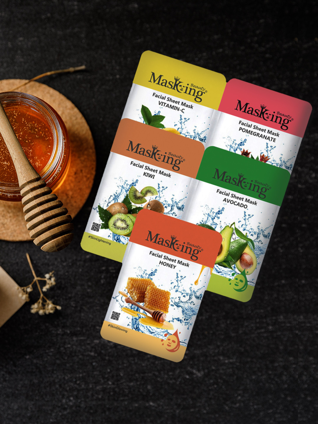 Masking Unisex Pack of 5 Beauty Facial Sheet Mask- 30ml each