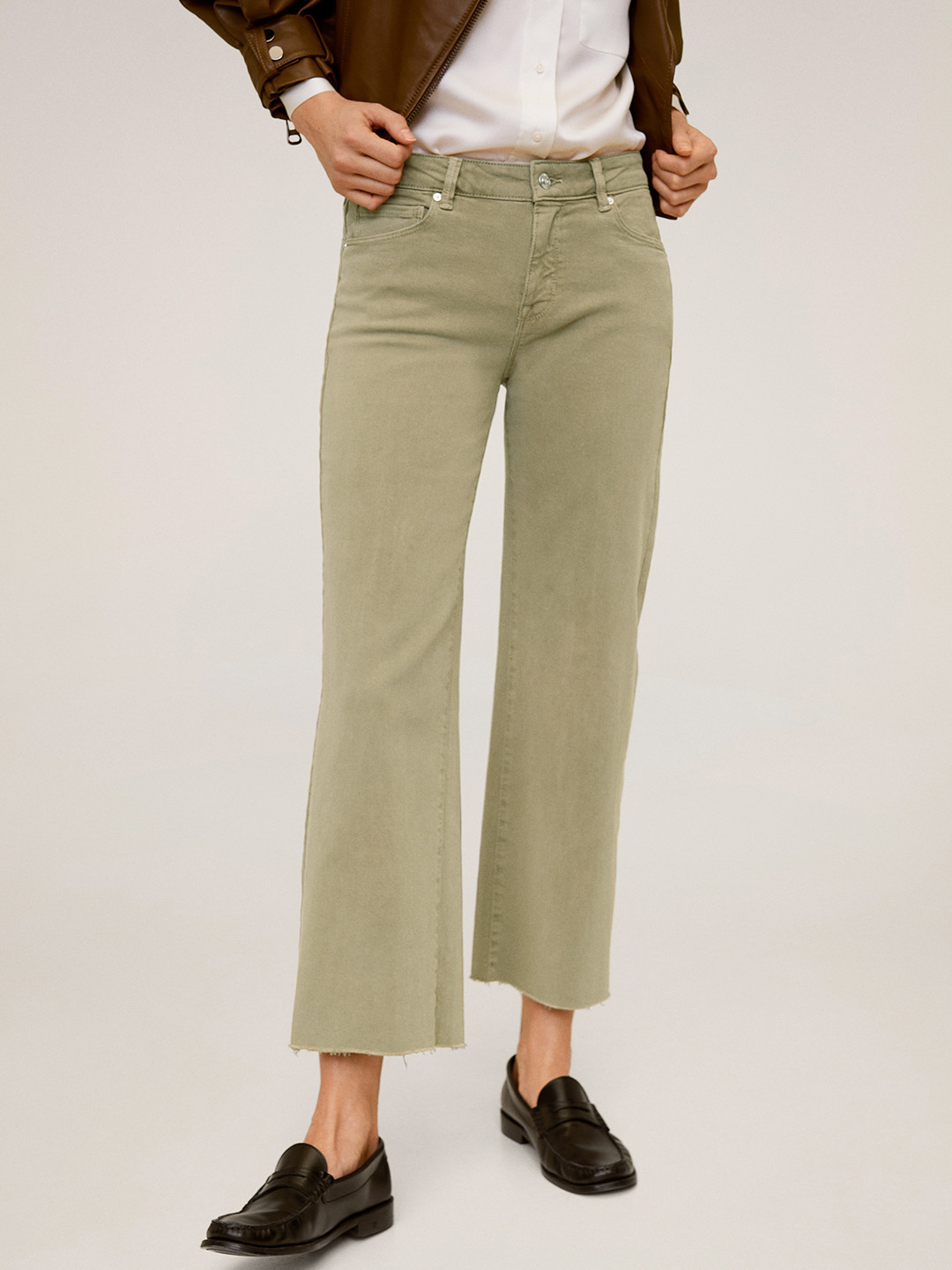 MANGO Women Green Cullote Stretchable Cropped Flared Jeans
