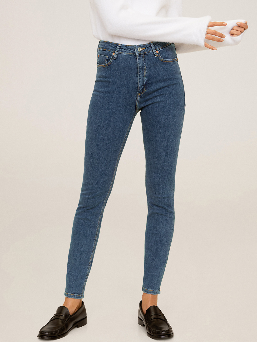 MANGO Women Blue Skinny Fit High-Rise Light Fade Stretchable Jeans
