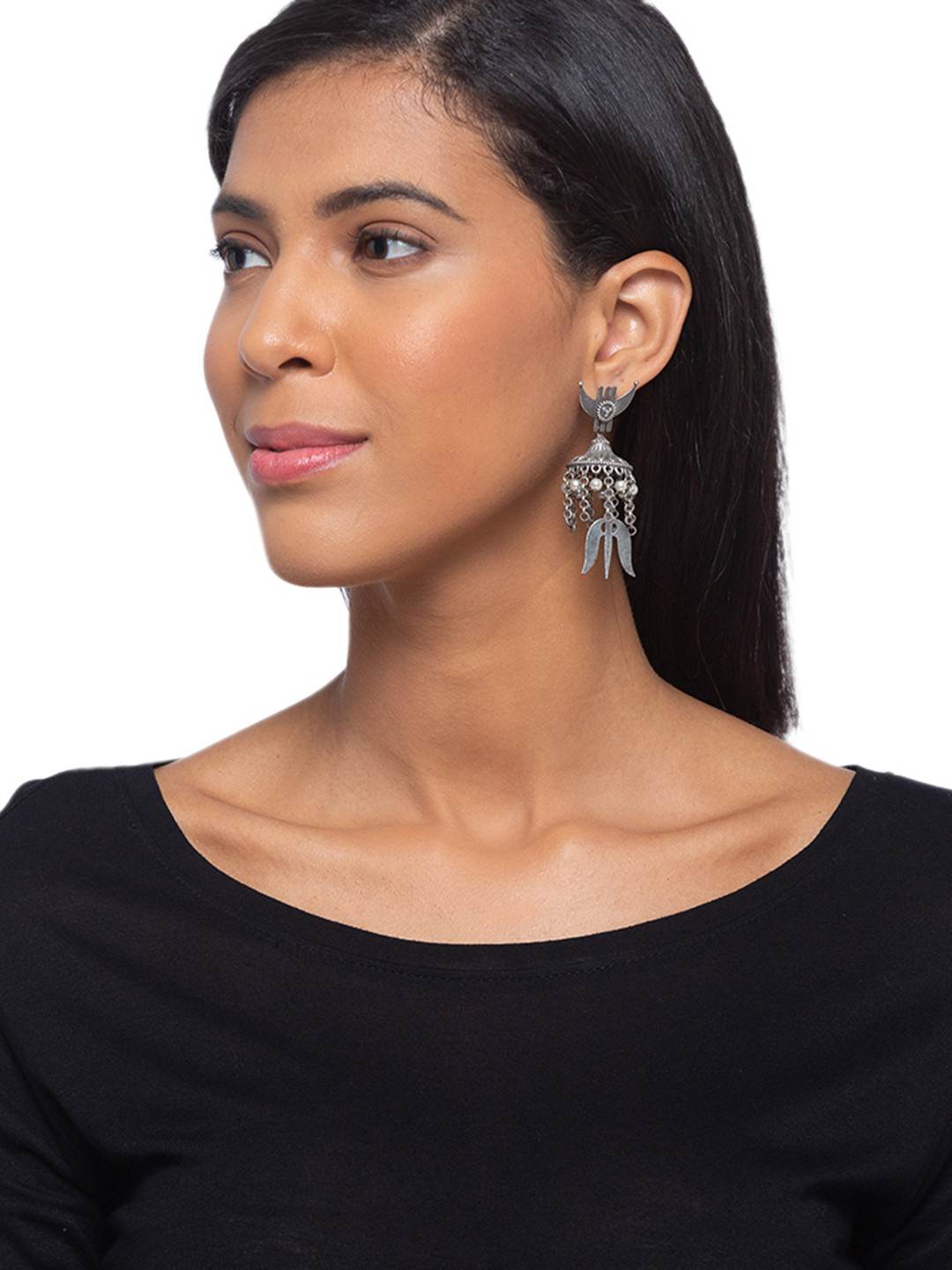 Digital Dress Room Silver & White Contemporary Drop Earrings