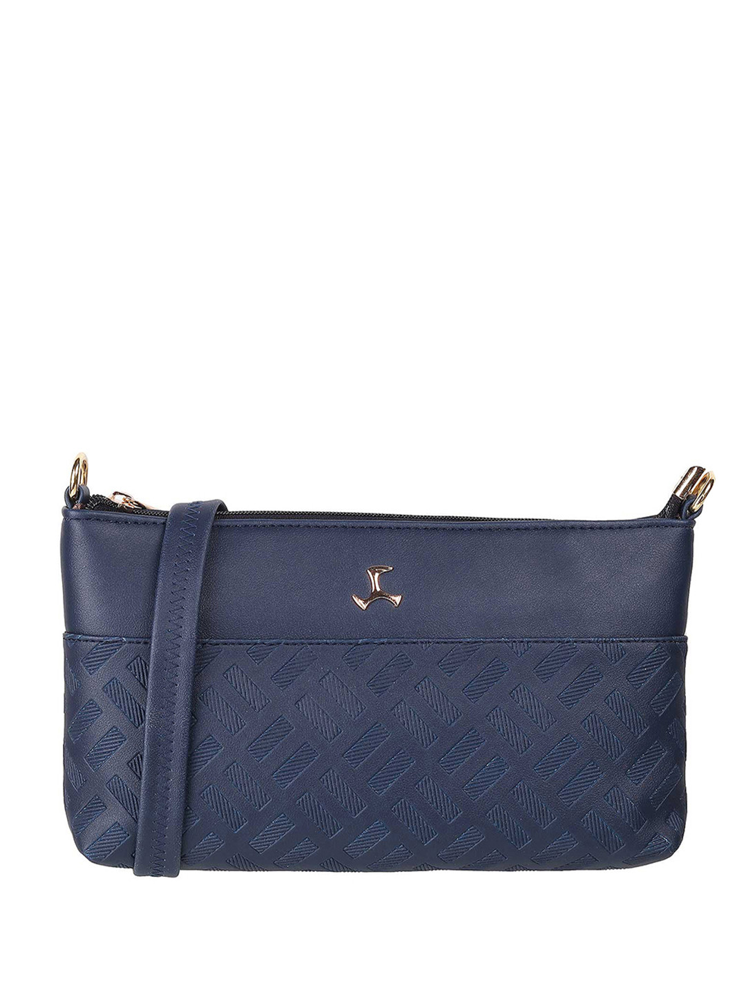 Mochi Blue Textured PU Structured Quilted Sling Bag
