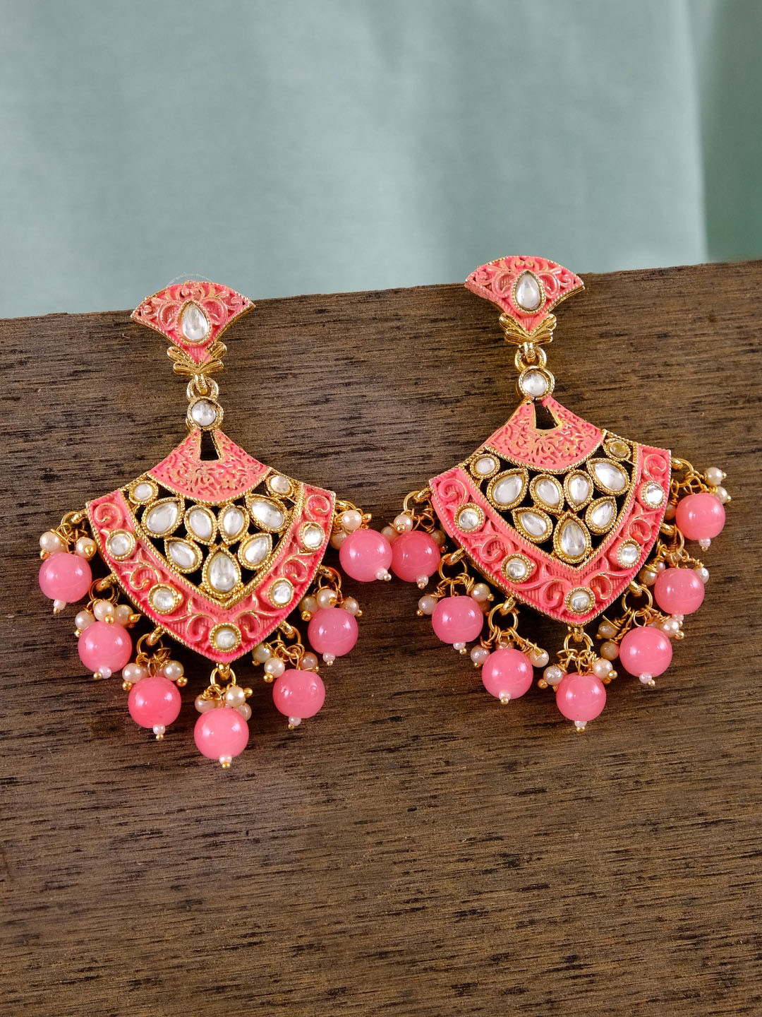 Crunchy Fashion Gold Plated Pink Contemporary Drop Earrings