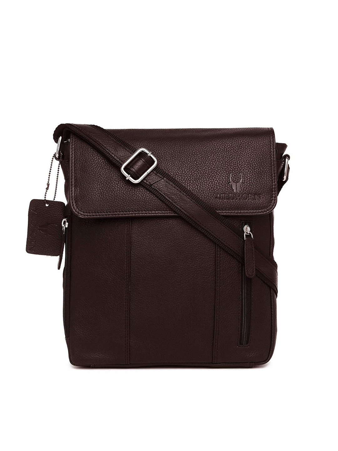 WildHorn Men Brown Solid Leather Sling Messenger Bag