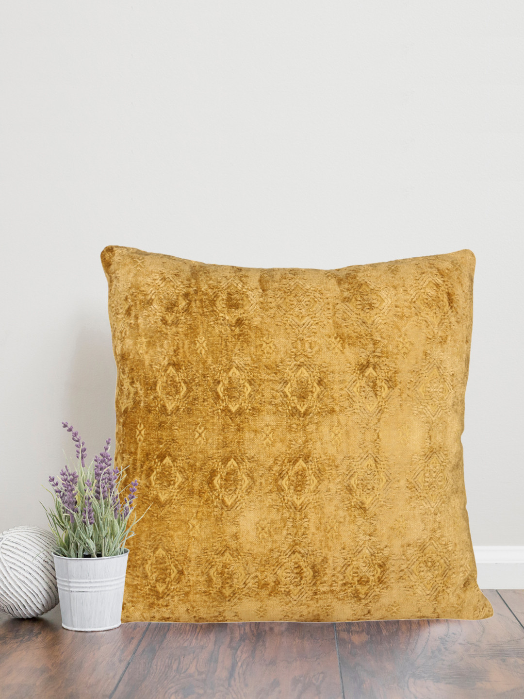 Home Self Design Mustard Ethnic Motifs Cotton Textured Square Cushion Cover -22x22In