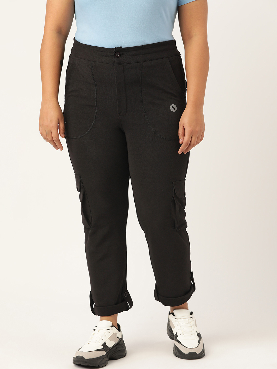 SPIRIT ANIMAL Women Plus Size Black Solid All Star Cargo Pants