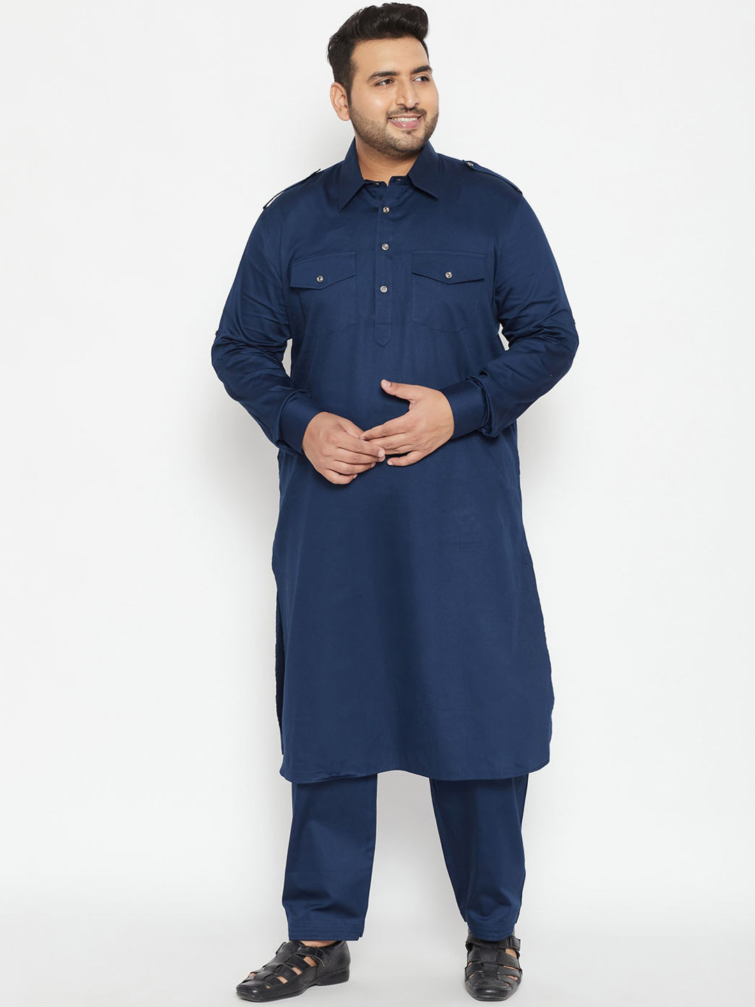 VASTRAMAY Men Blue Pathani Kurta with Pyjamas