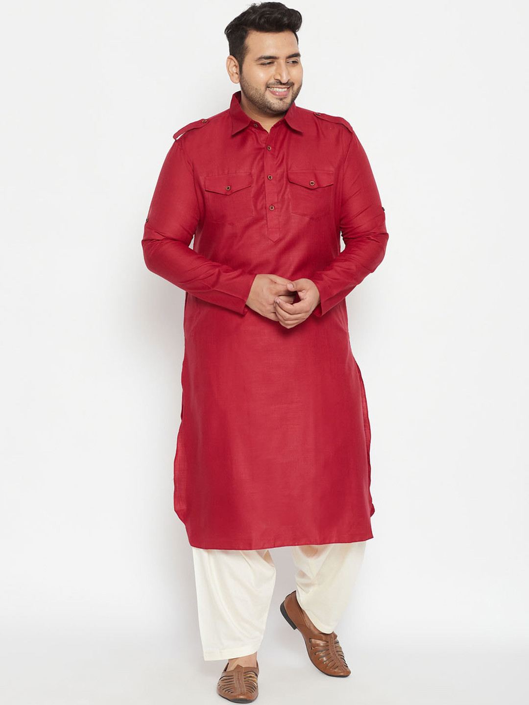 VASTRAMAY Men Maroon Pathani Kurta with Salwar