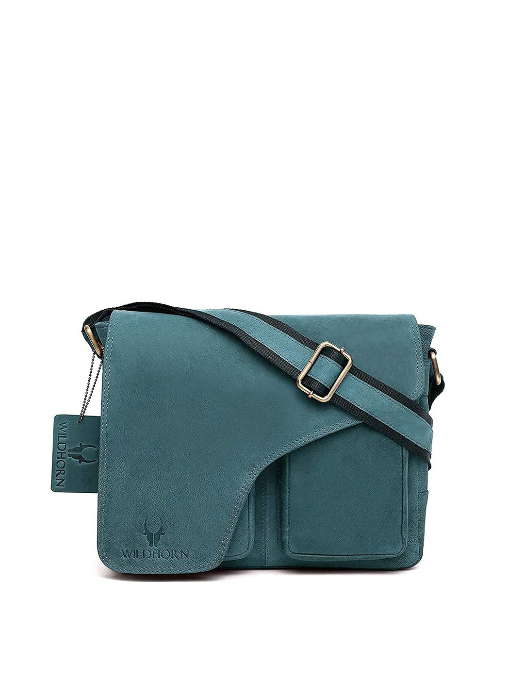WildHorn Men Teal Textured Messenger Bag