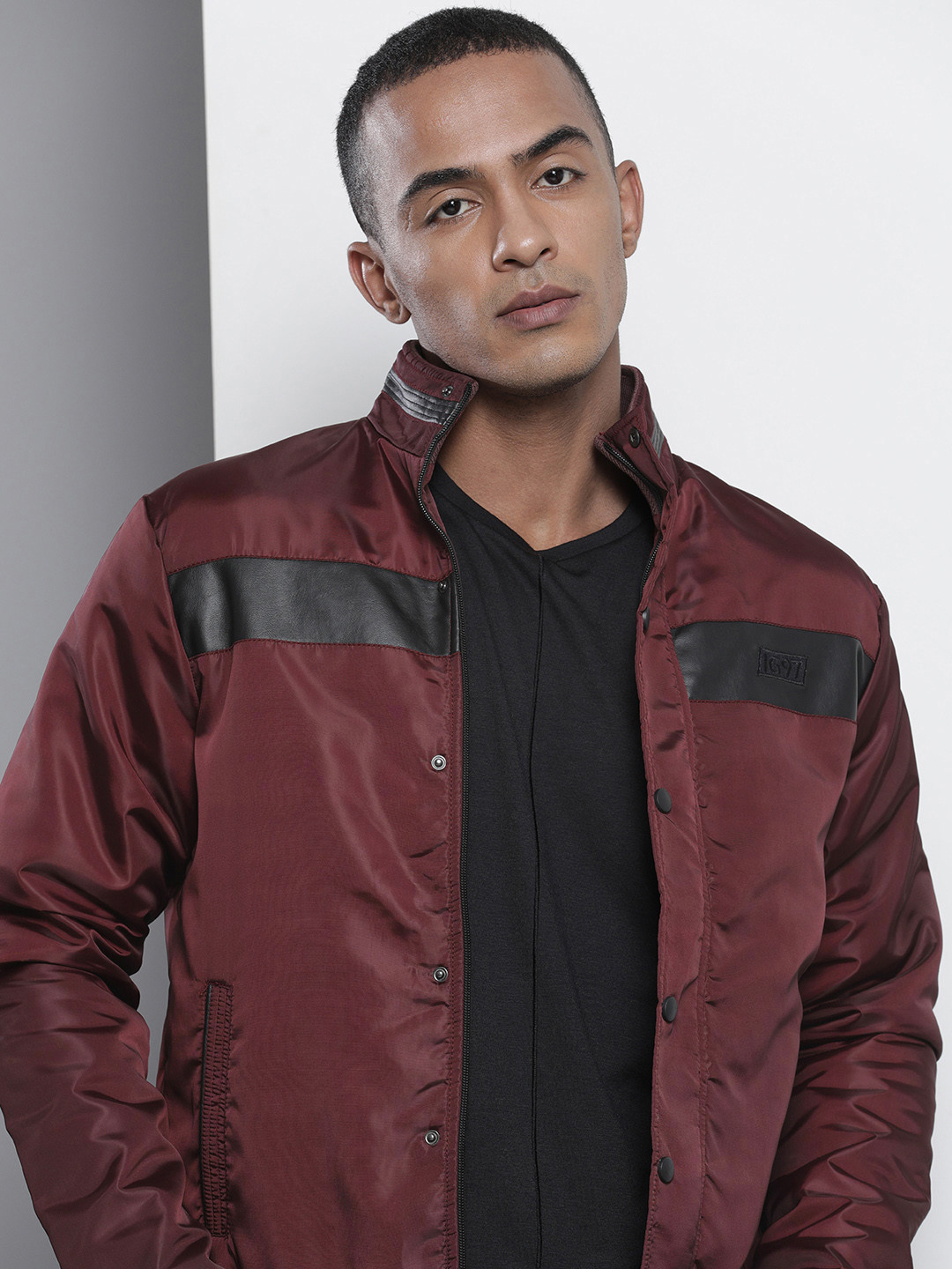 The Indian Garage Co Men Slim Fit Bomber Jacket with Insert Pockets