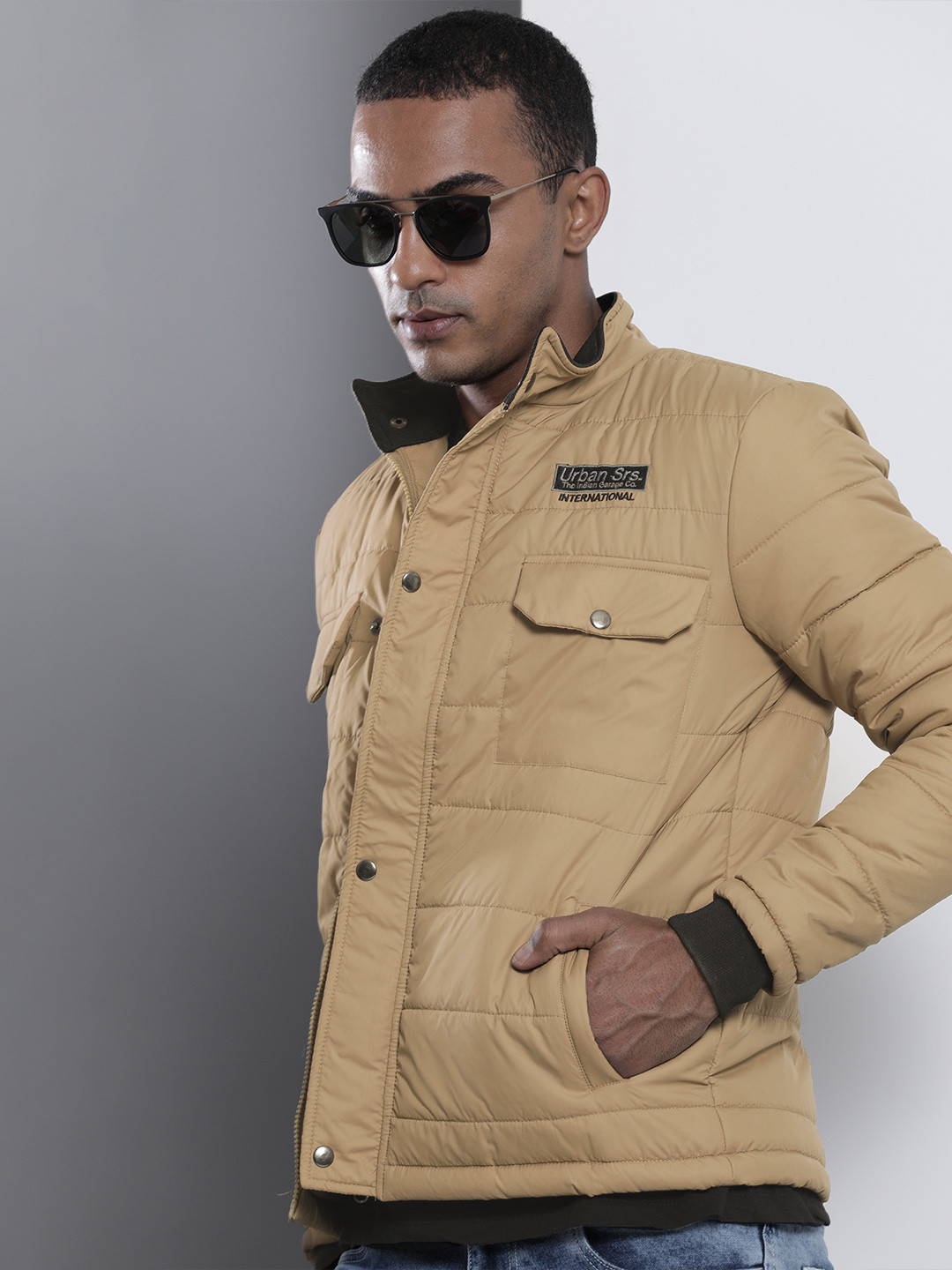 The Indian Garage Co Men Zip-Front Puffer Jacket with Flap-Button Pockets