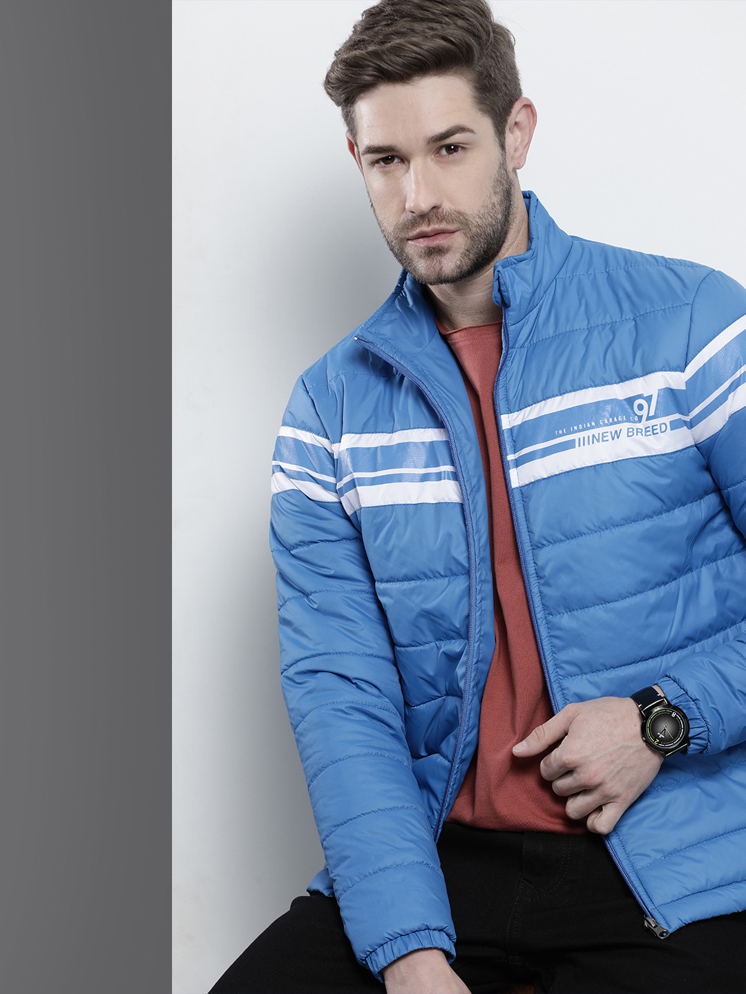 The Indian Garage Co Men Zip-Front Slim Fit Bomber Jacket