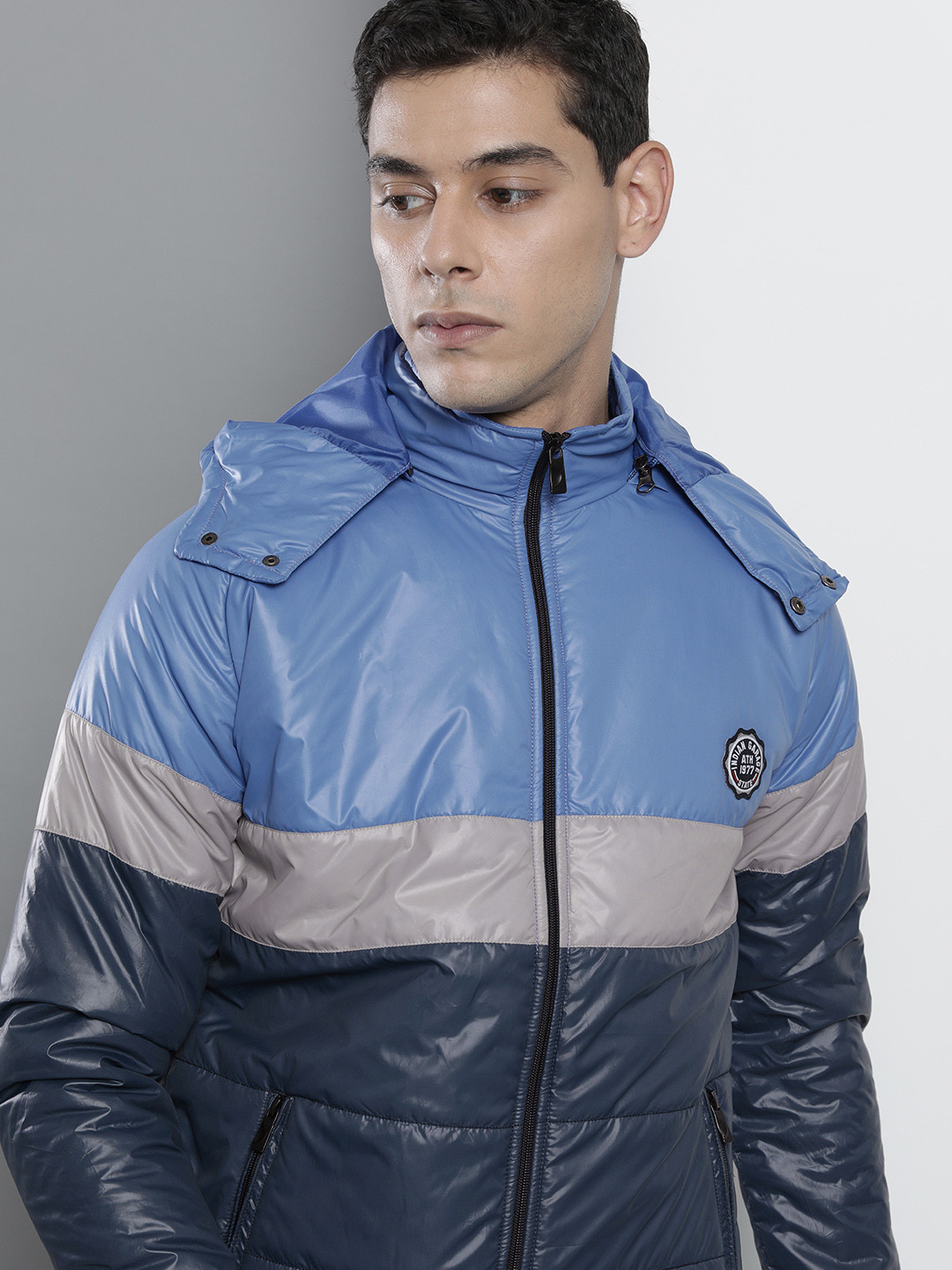 The Indian Garage Co Men Slim Fit Biker Jacket with Detachable Hood