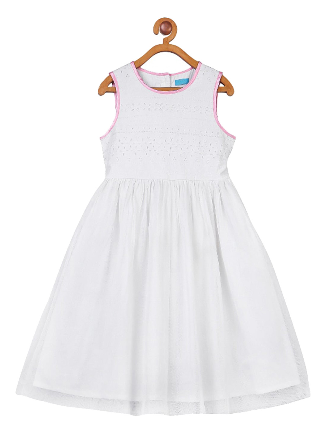 Miyo Girls White & Pink Self Design Dress
