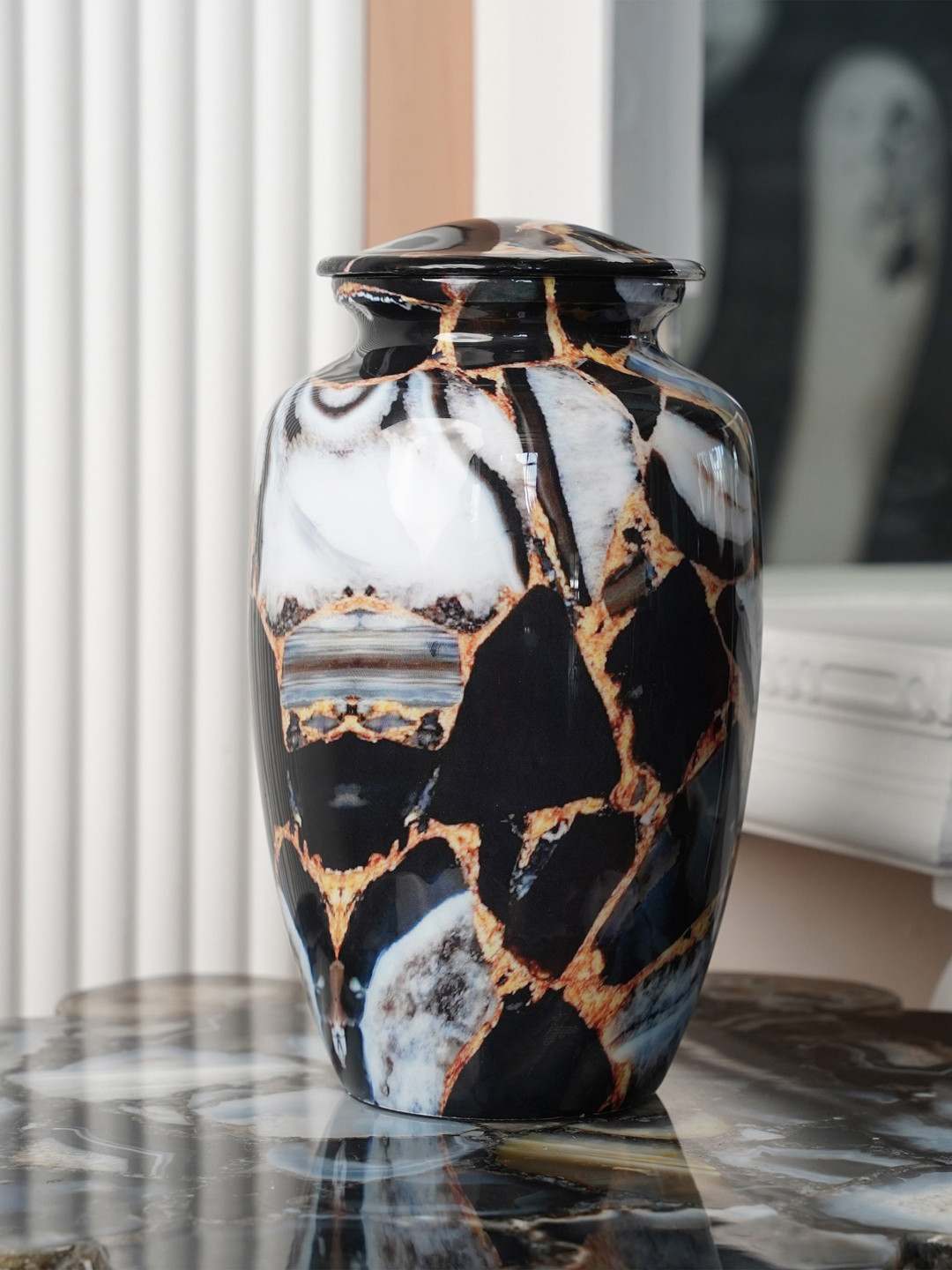 Folkstorys Shungite Temple Jar Black Metal Metallic Living Room Medium Showpiece - 10 Inches