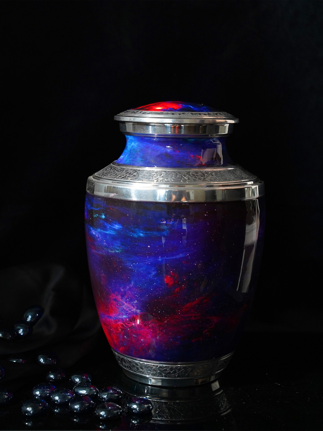 Folkstorys Galaxy Temple Jar Blue Metal Matte Living Room Medium Showpiece - 10 Inches