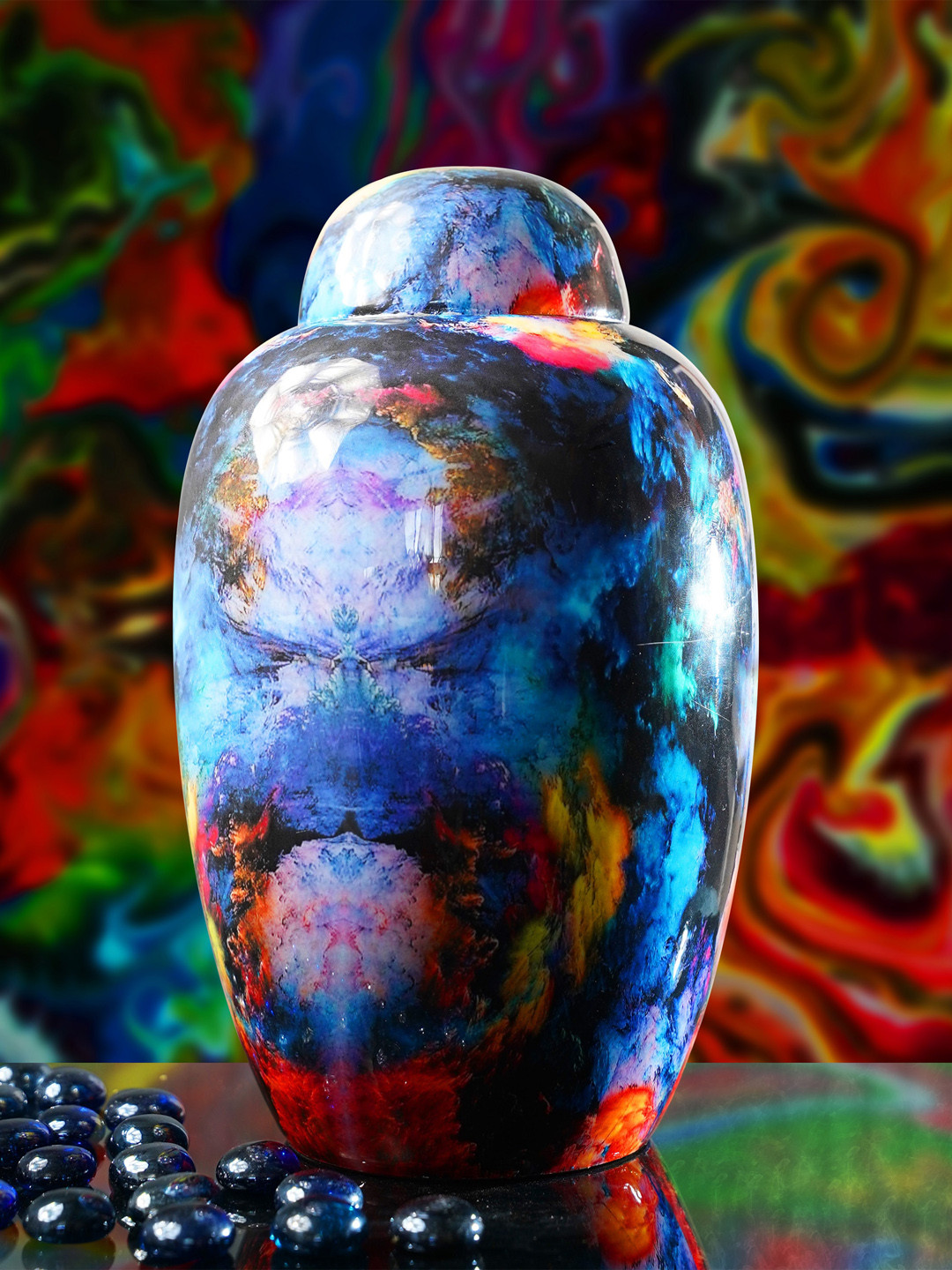 Folkstorys Opal Temple Jar Blue Metal Metallic Living Room Medium Showpiece - 11 Inches