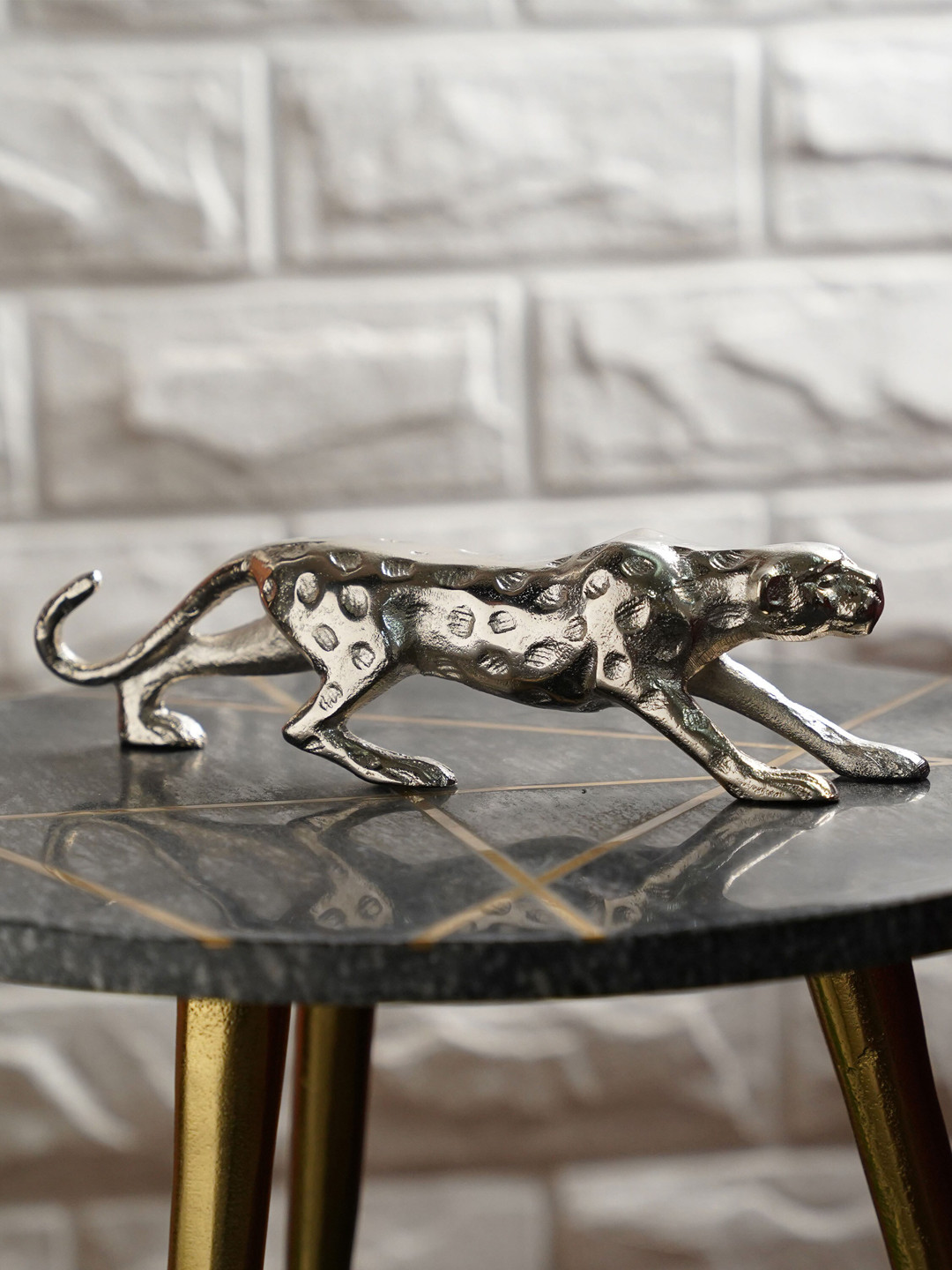 Folkstorys Bright Puma Silver Metal Metallic Home Office Small Showpiece - 11 Inches