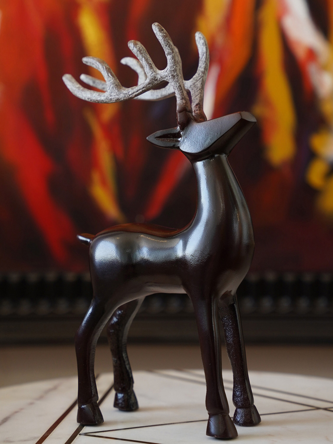 Folkstorys North Pole Deer Brown Metal Metallic Living Room Medium Showpiece - 13 Inches