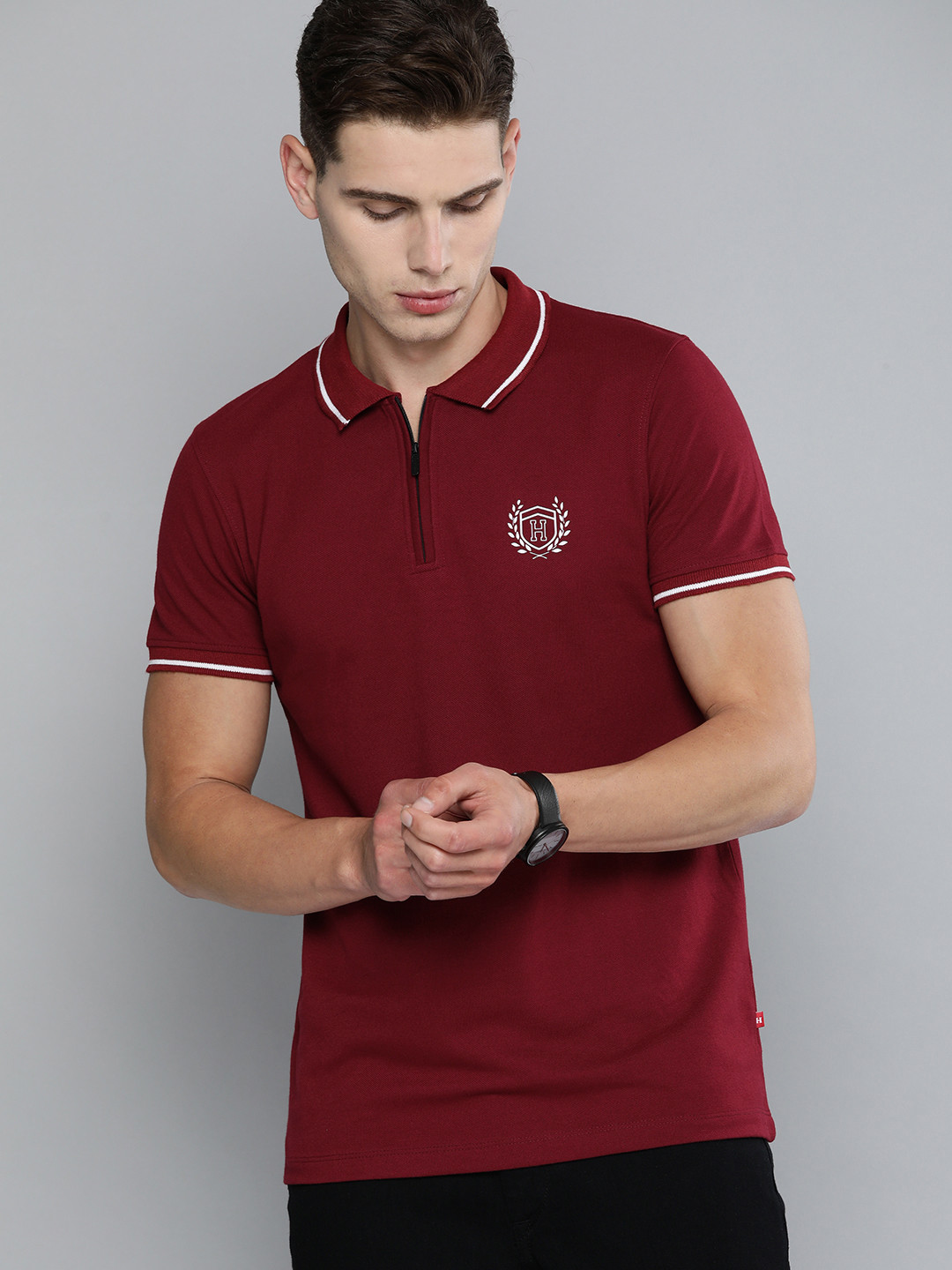 Harvard Men Maroon Polo Collar T-shirt with Contrast Tipping