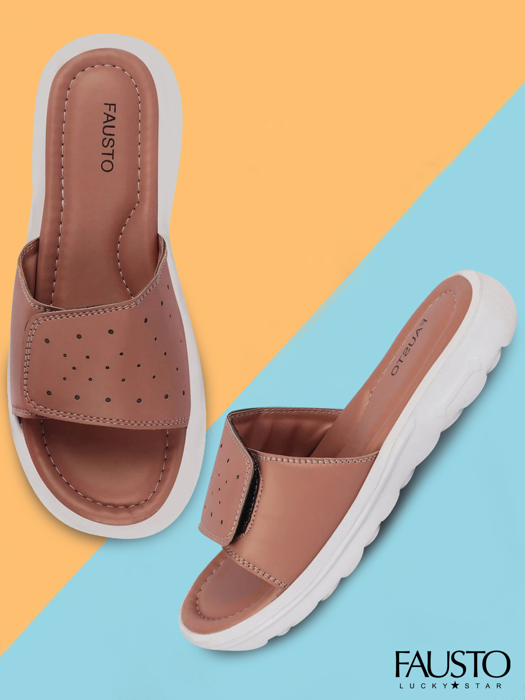 FAUSTO Women Coral & White Self Design Sliders