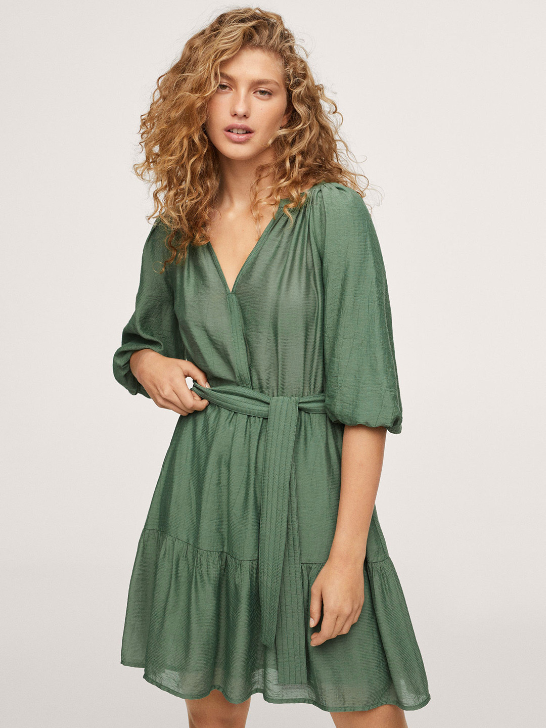 MANGO Green A-Line Dress & Belt