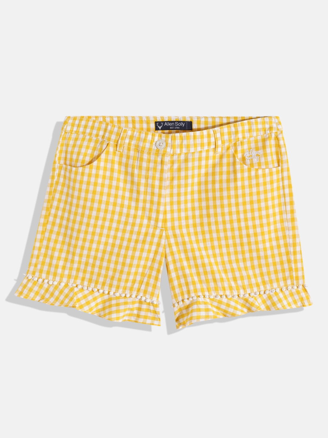 Allen Solly Junior Girls Yellow Checked Technology Shorts
