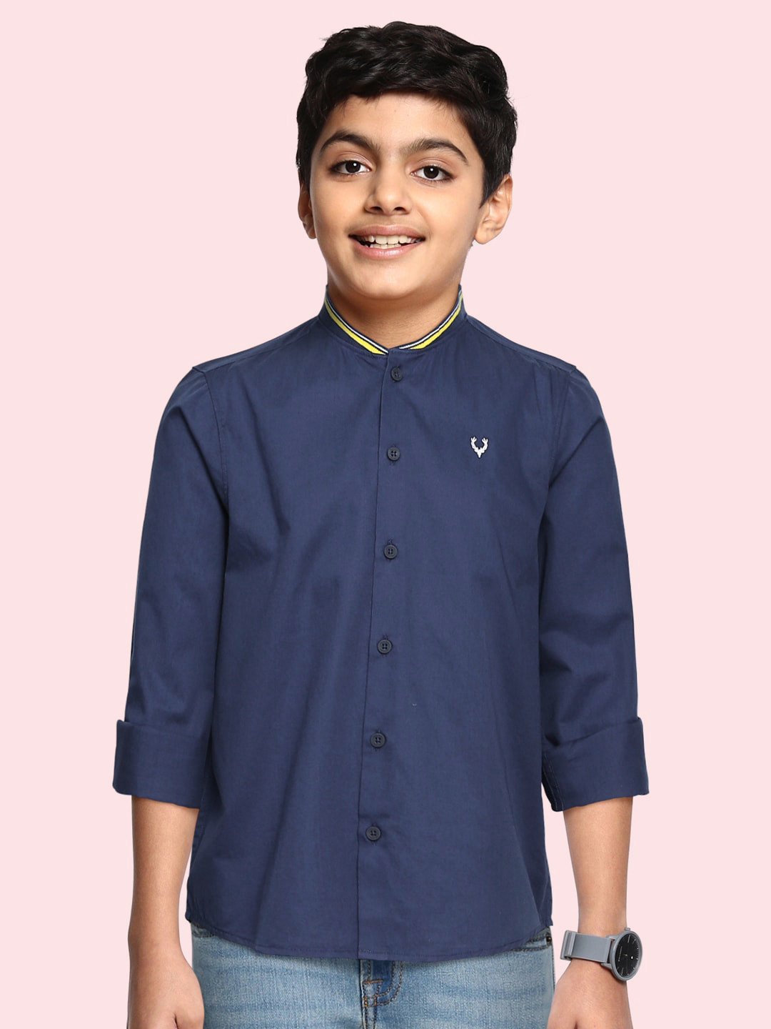 Allen Solly Junior Boys Navy Blue Boxy Solid Opaque Casual Cotton Shirt