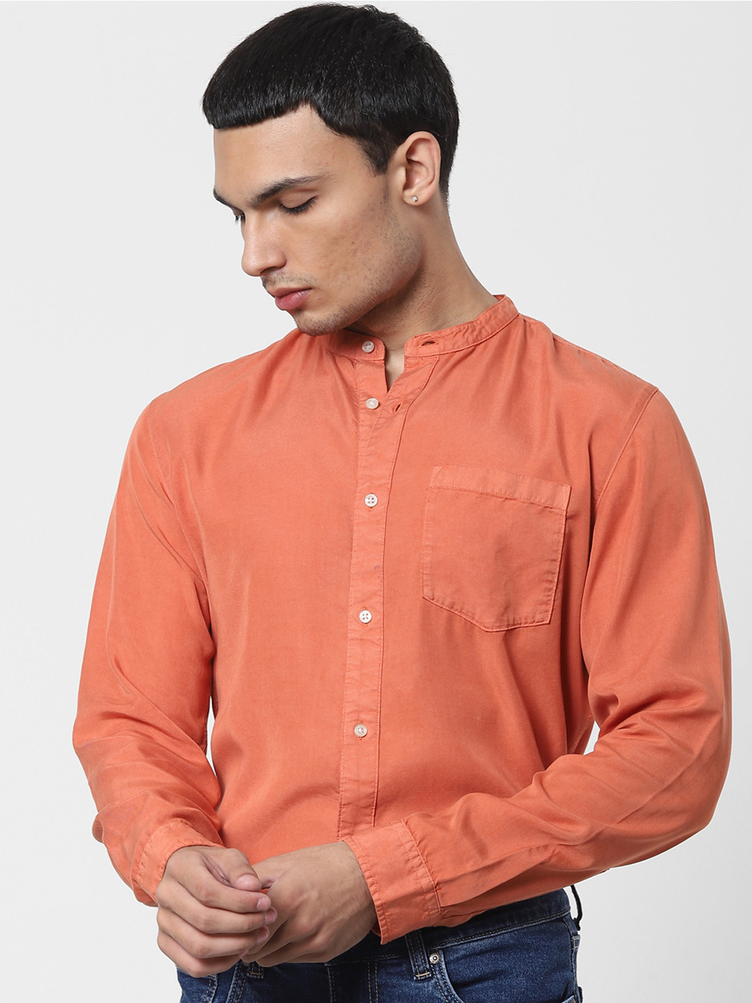 Jack & Jones Men Orange Slim Fit Opaque Casual Shirt