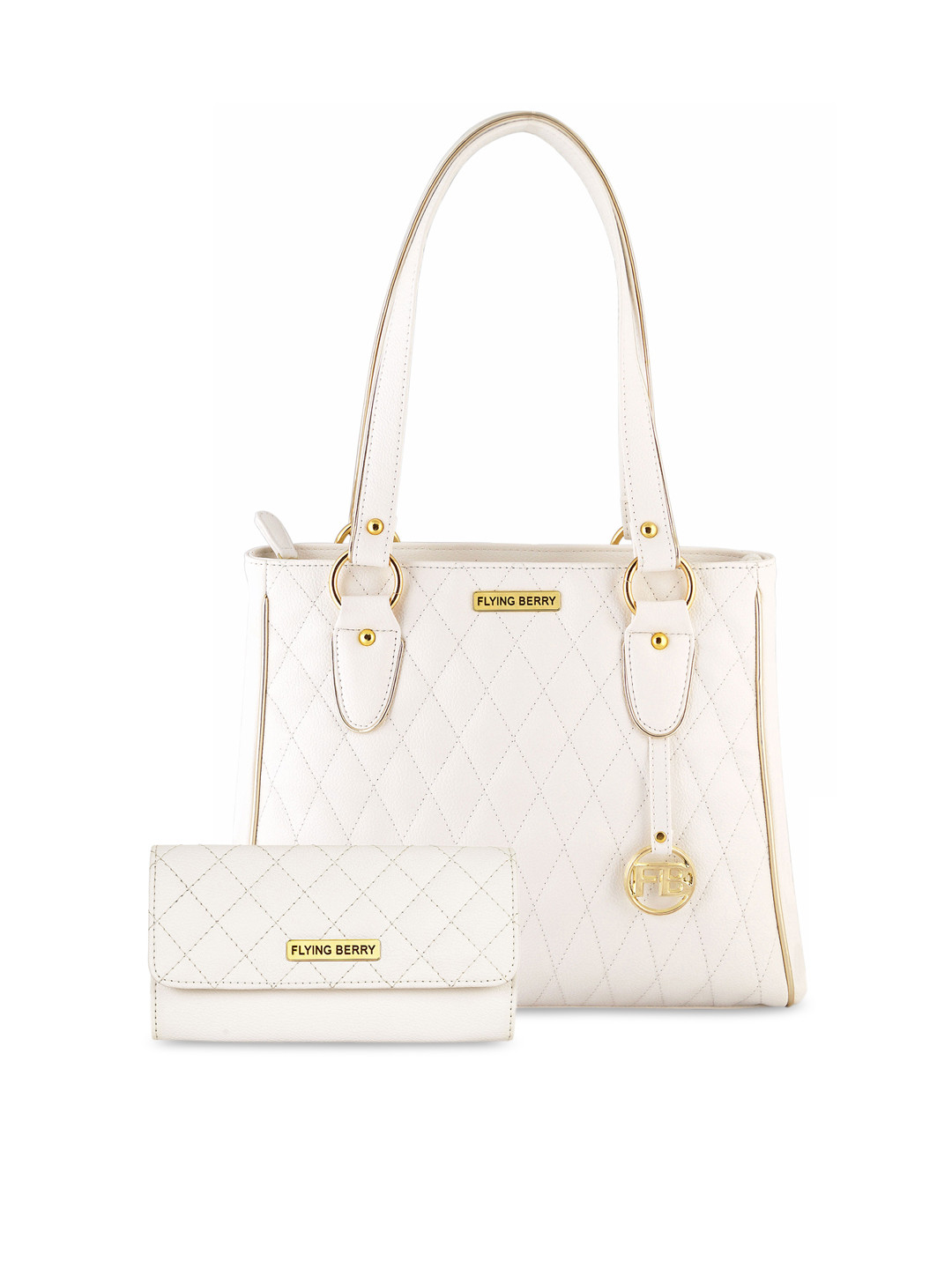 FLYING BERRY White PU Structured Shoulder Bag with Clutch