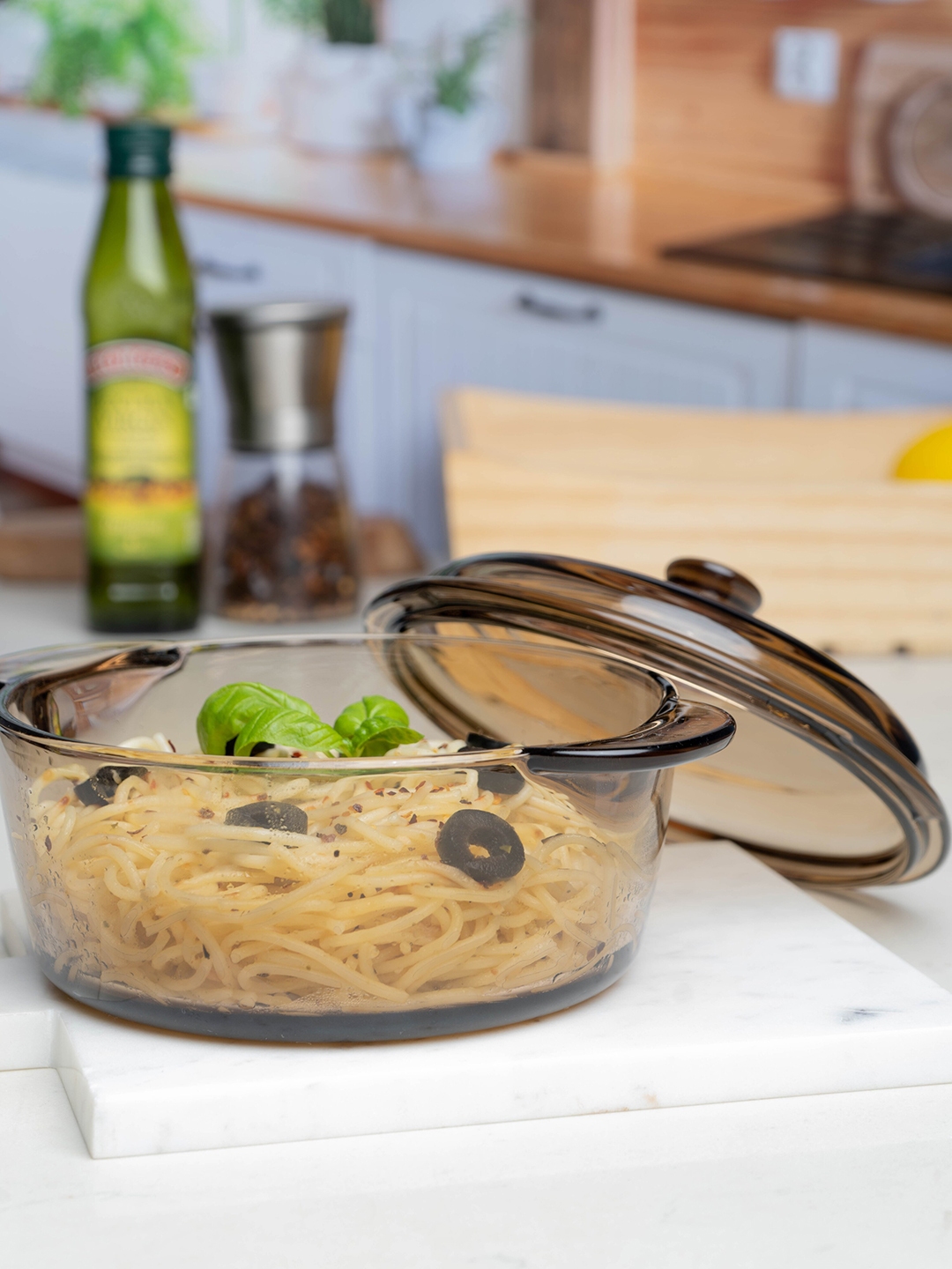 GOODHOMES Transparent Solid Casserole With Lid