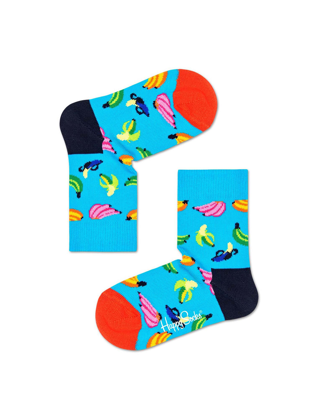 Happy Socks Unisex Kids Blue & Orange Banana Patterned Above Ankle-Length Socks