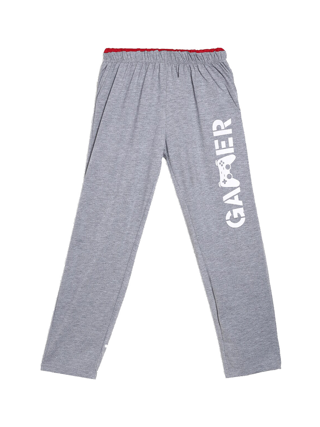 SWEET ANGEL Boys Grey Melange& White Gamer Printed Straight-Fit Pure Cotton Track Pants