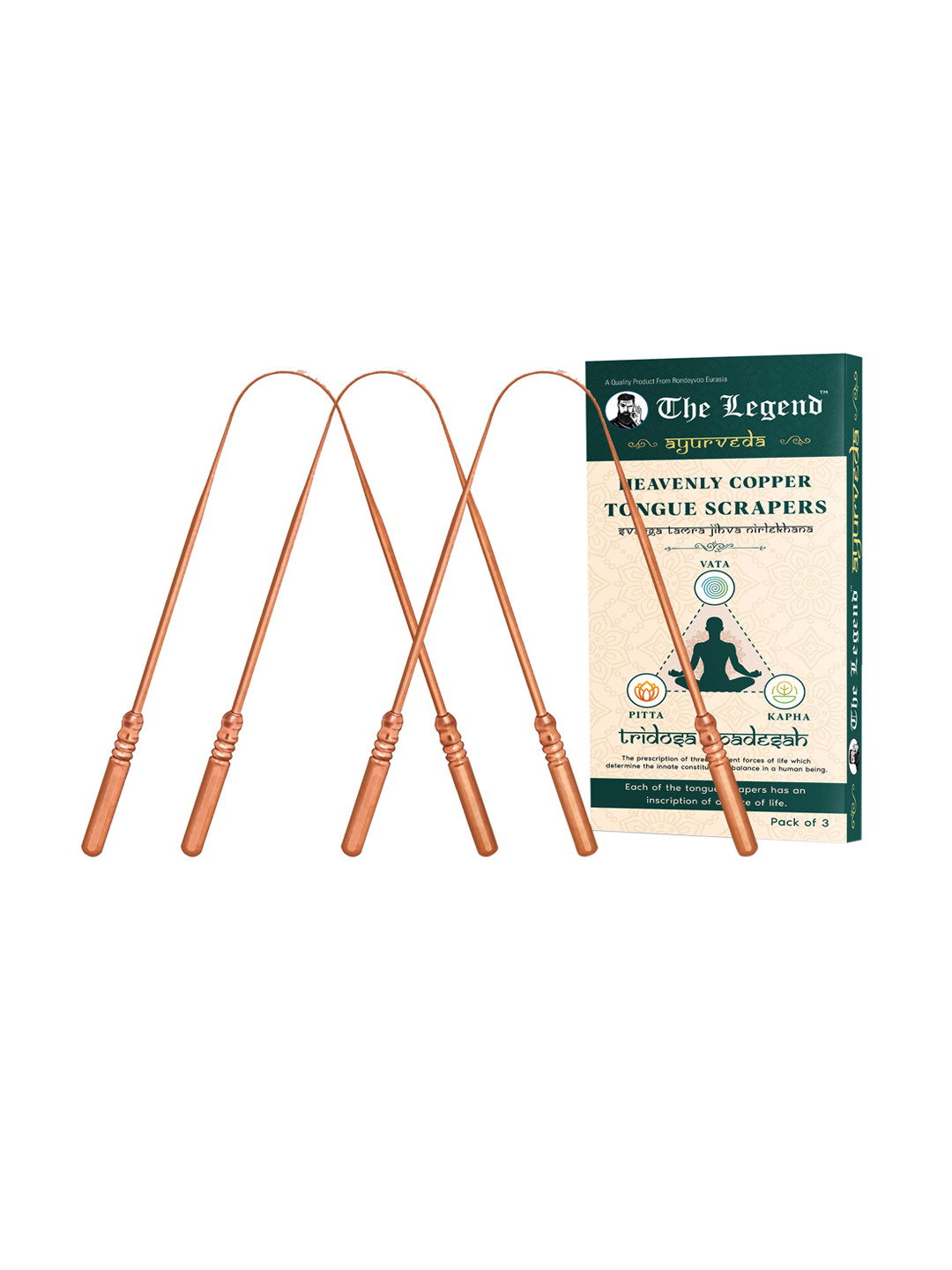 The Legend Pack of 3 Ayurveda Heavenly Copper Tongue Scrappers