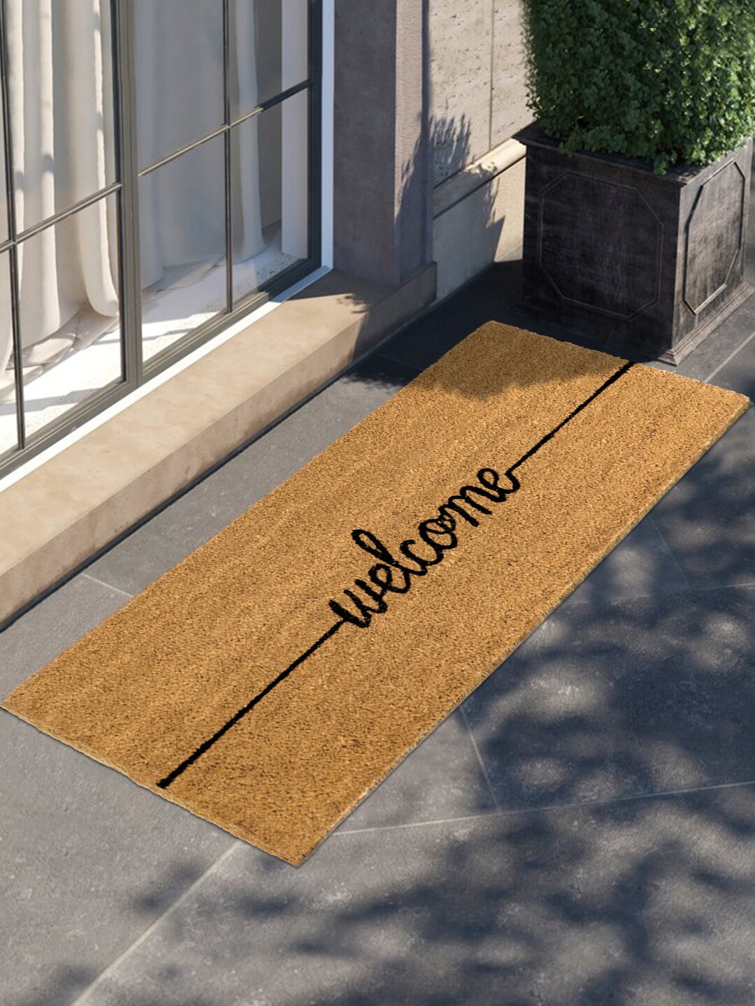 HomeStorie Brown & Black Printed Coir Doormat