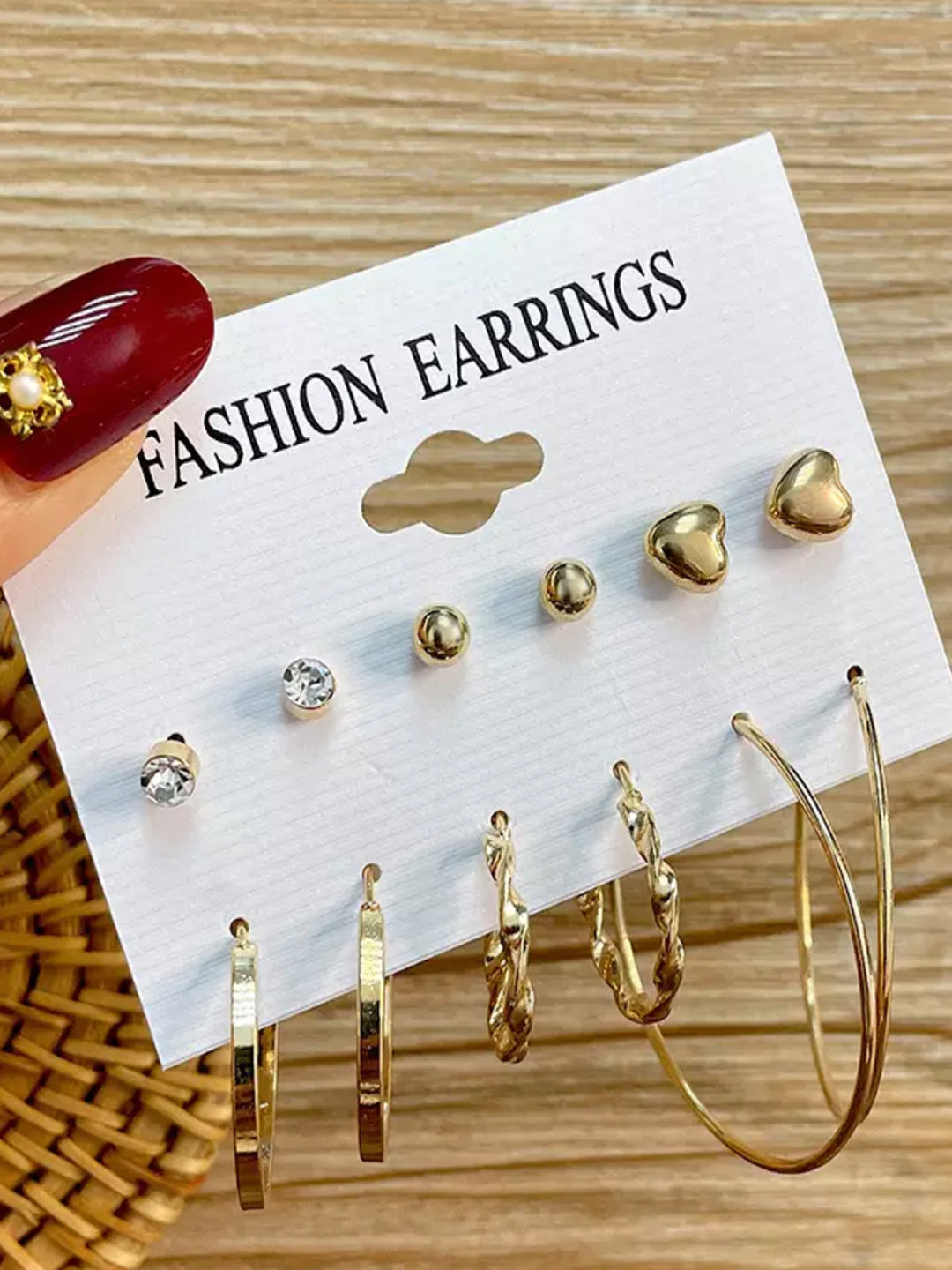 Shining Diva Fashion Combo Set Of 6 Gold-Toned Stud and Hoop Earrings