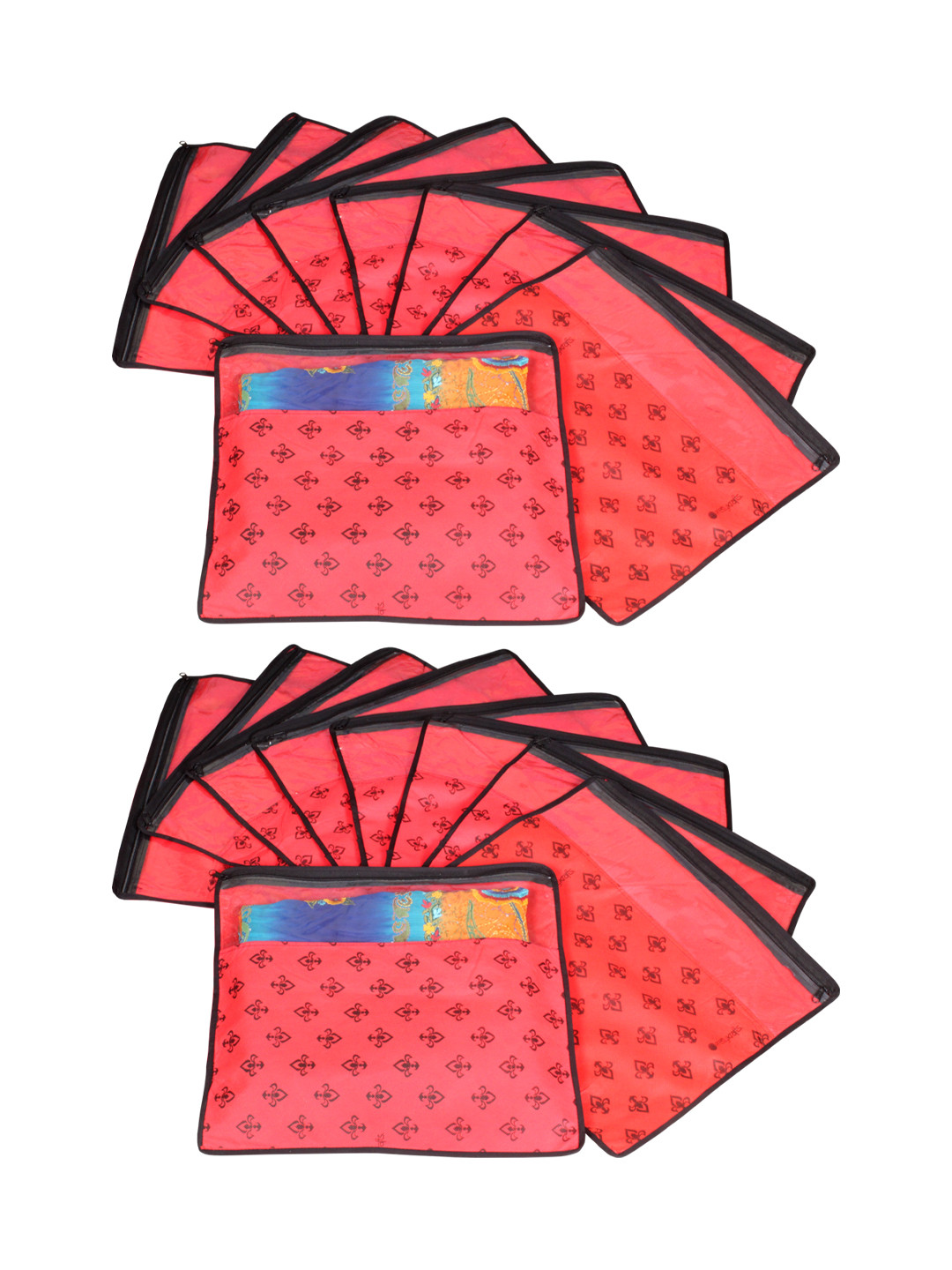 prettykrafts Set Of 18 Red & Top Transparent Solid Single Packing Saree Cover Organizers