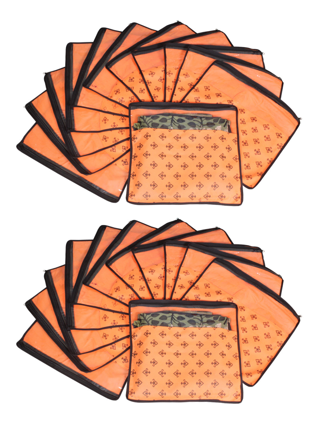 prettykrafts Set Of 24 Orange & Top Transparent Solid Single Packing Saree Cover Organizer