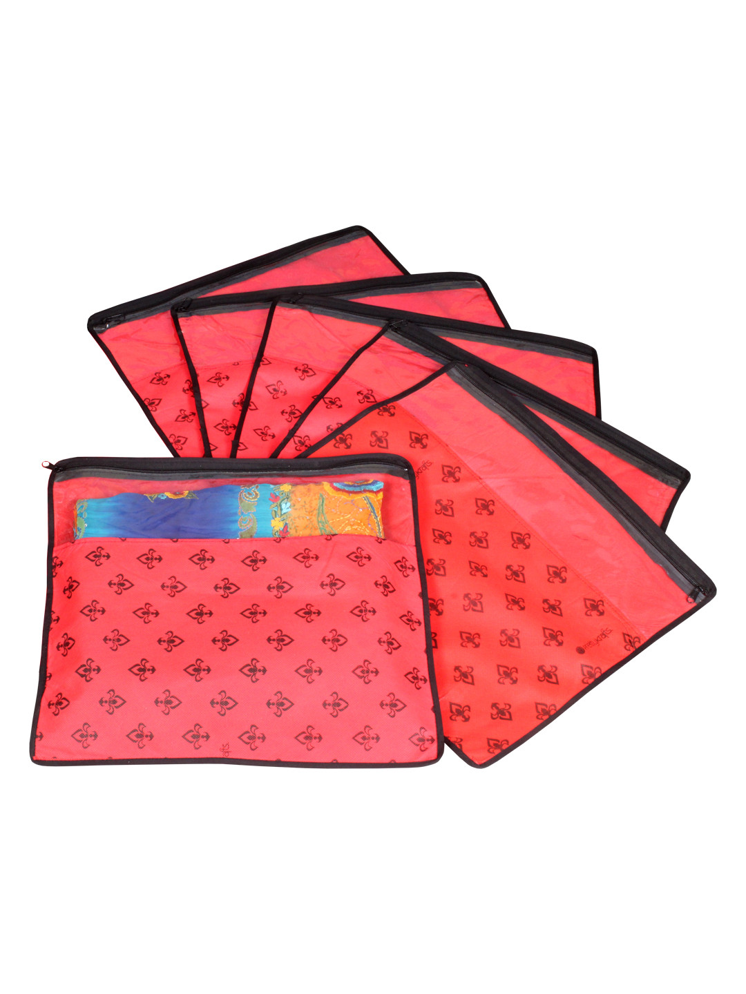 prettyKrafts Set Of 6 Red & Top Transparent Solid Single Packing Saree Cover Organizers